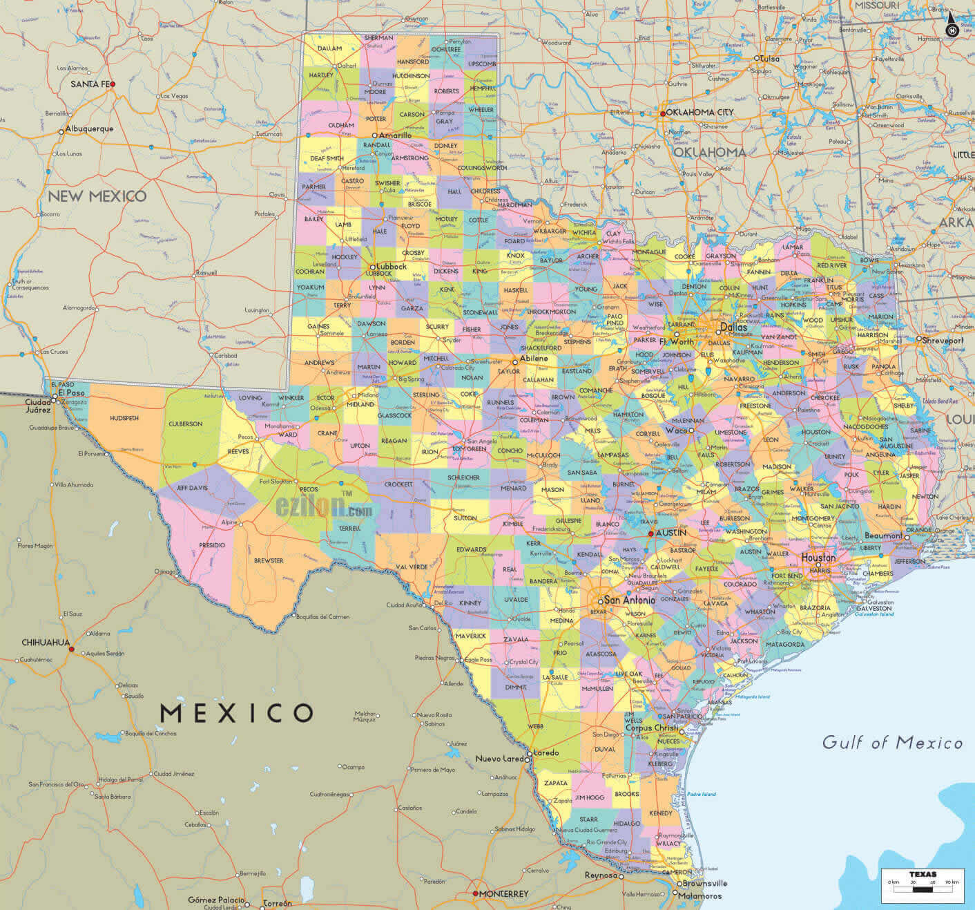 Texas Cities Map 30 Texas cities and counties map with mexico and border