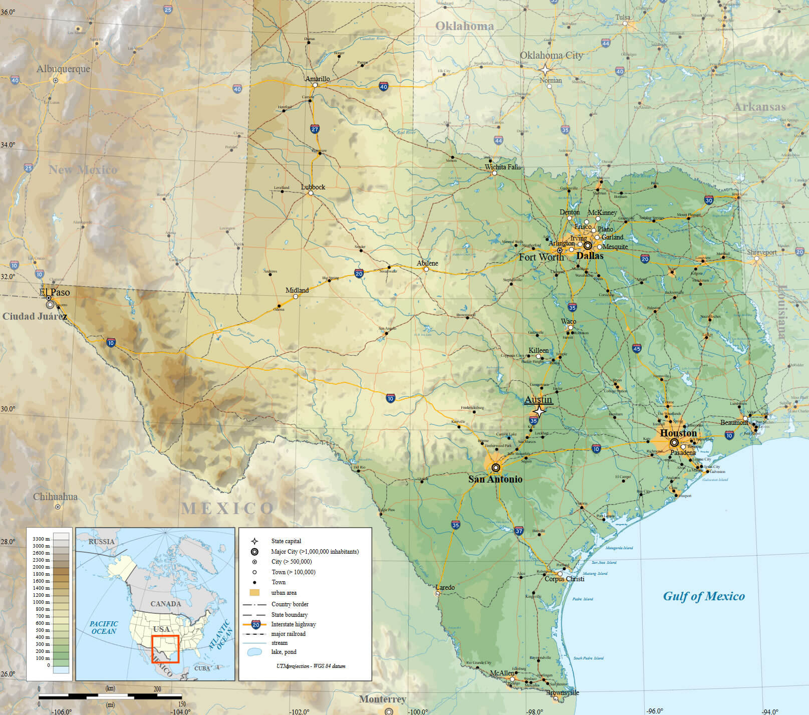 Texas Cities Map 42 Texas topographic map with cities