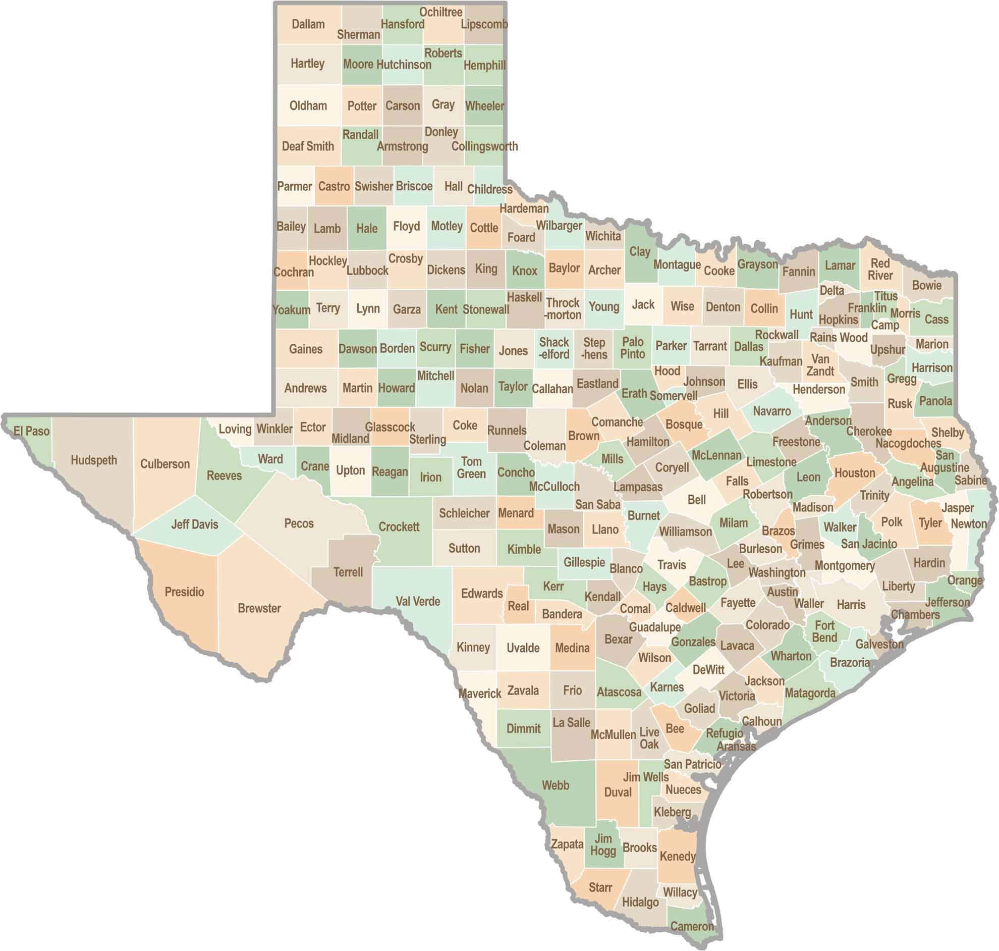 Counties map of Texas