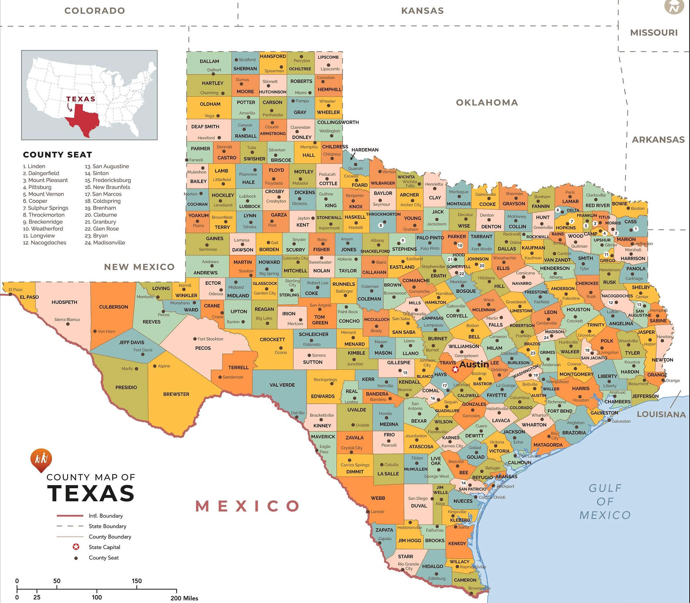 County map of Texas