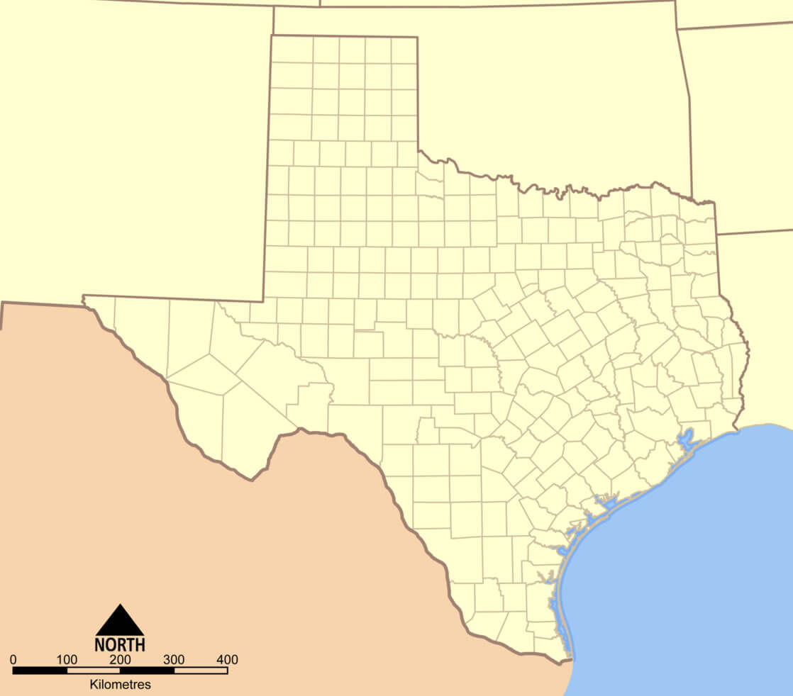 Texas blank map with counties