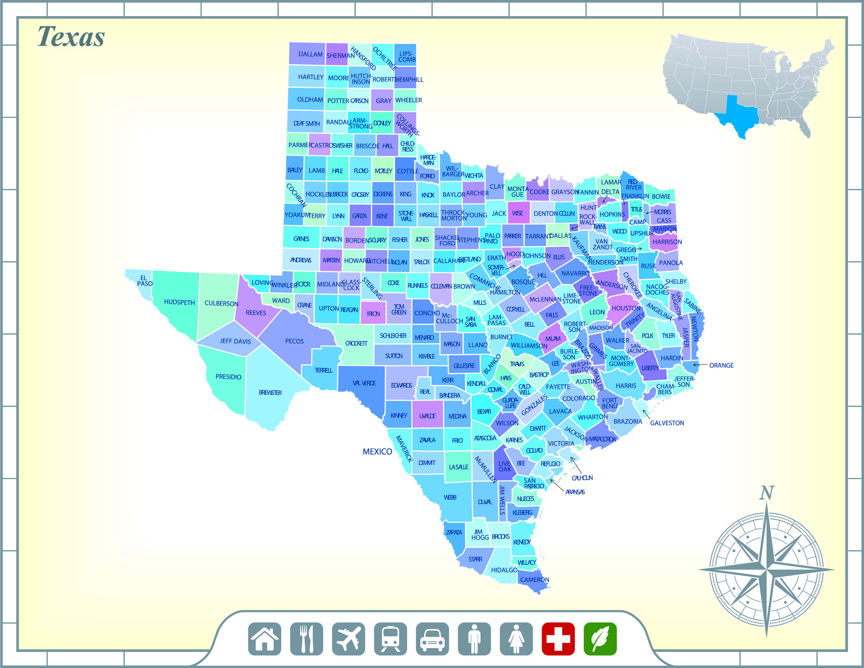 Texas counties map in the United States