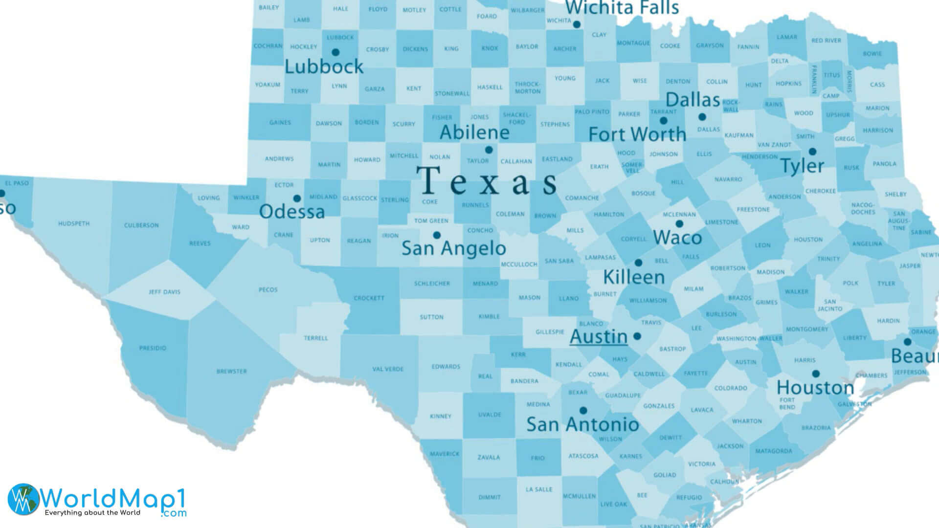 Texas counties map with largest cities