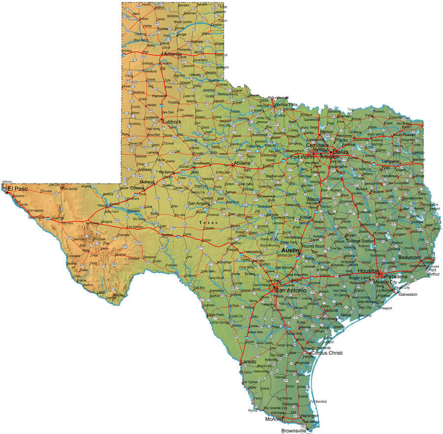 Texas county map with interstate roads