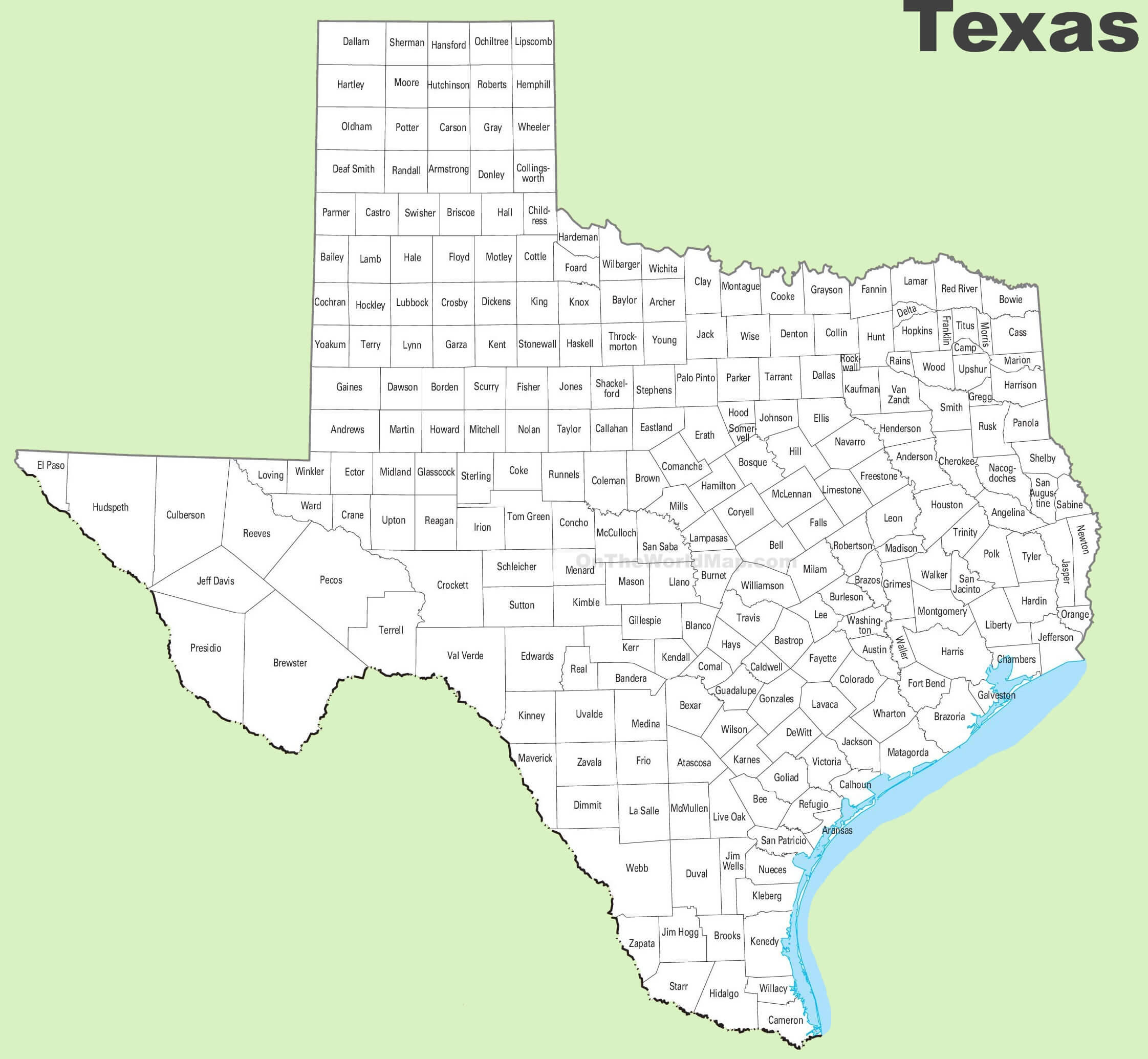 Texas county outline map