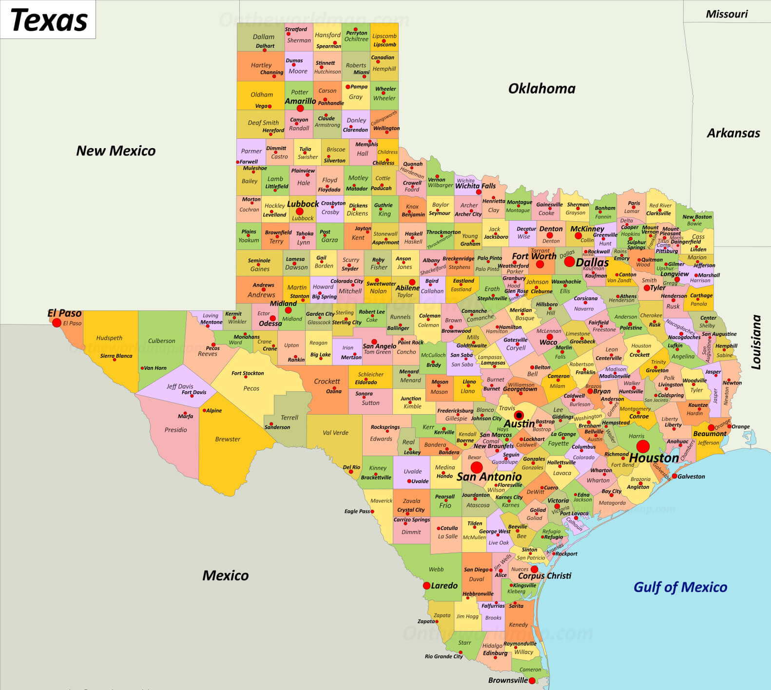 Texas county seats map