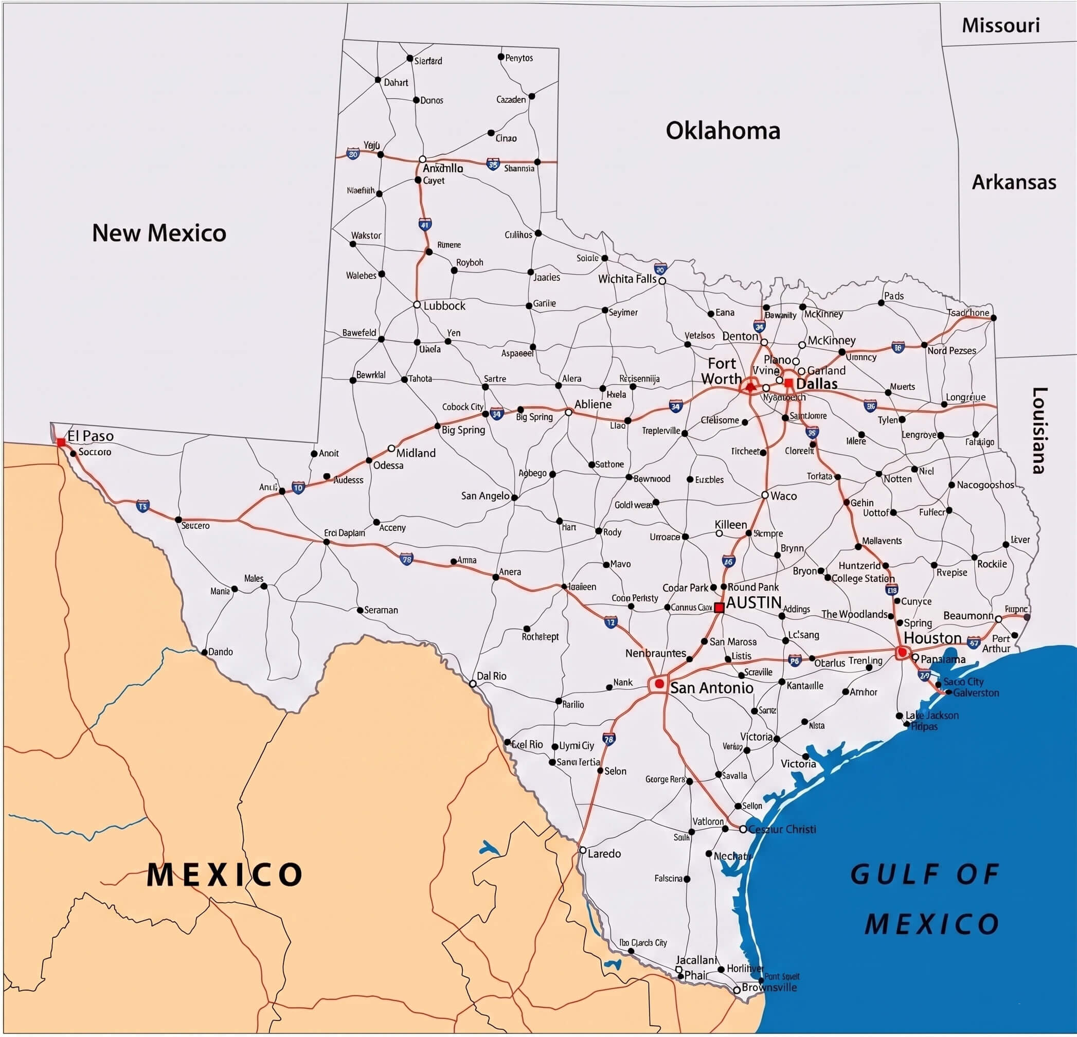 Texas road map highways and major routes