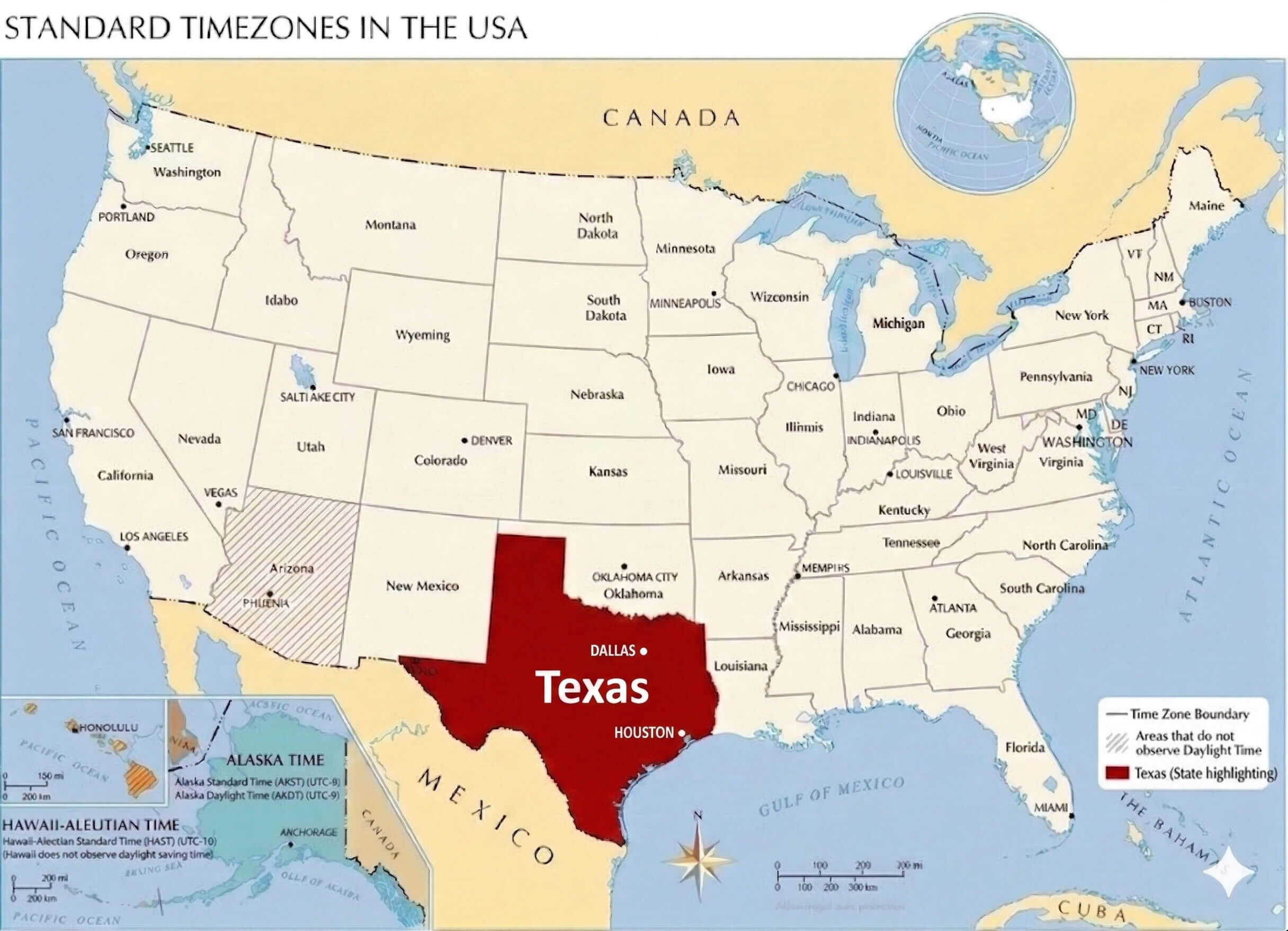 Texas time zone map