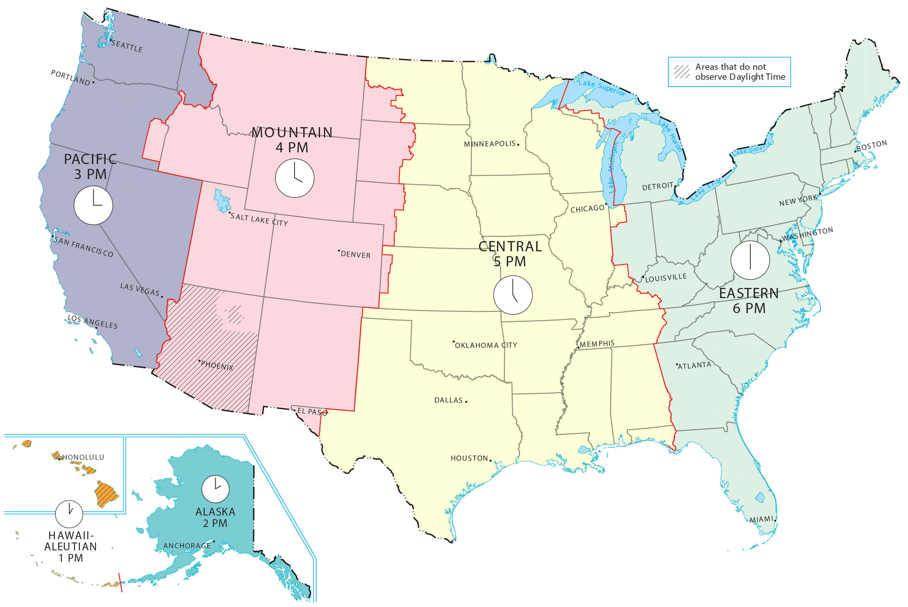 The USA and states time zone map