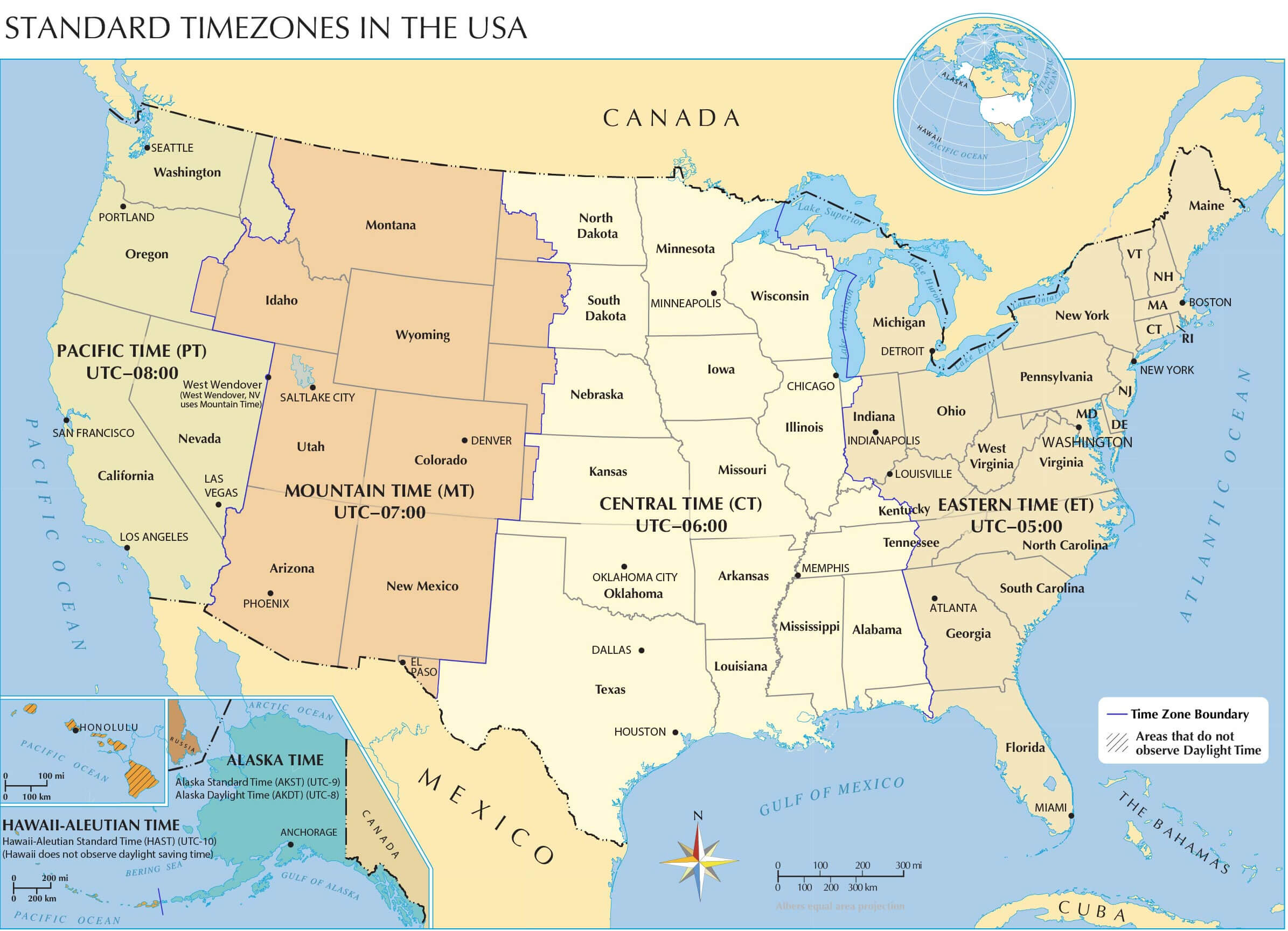 Time zone boundary map in the United States