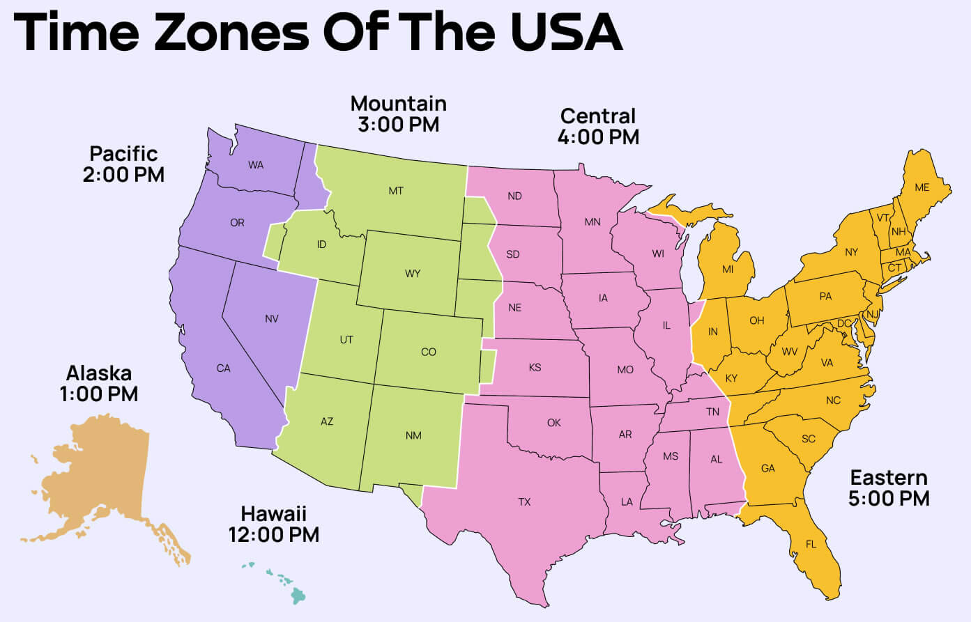 Time zones map of the USA