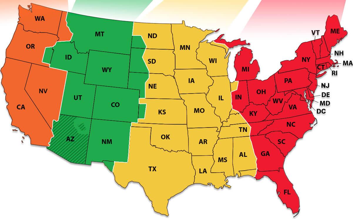 US time zone map