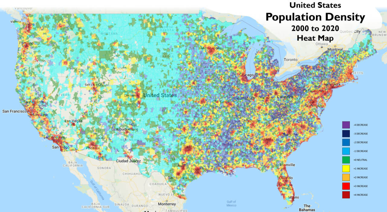 US Population Map Guide Of The World United States Population Density Heat Map