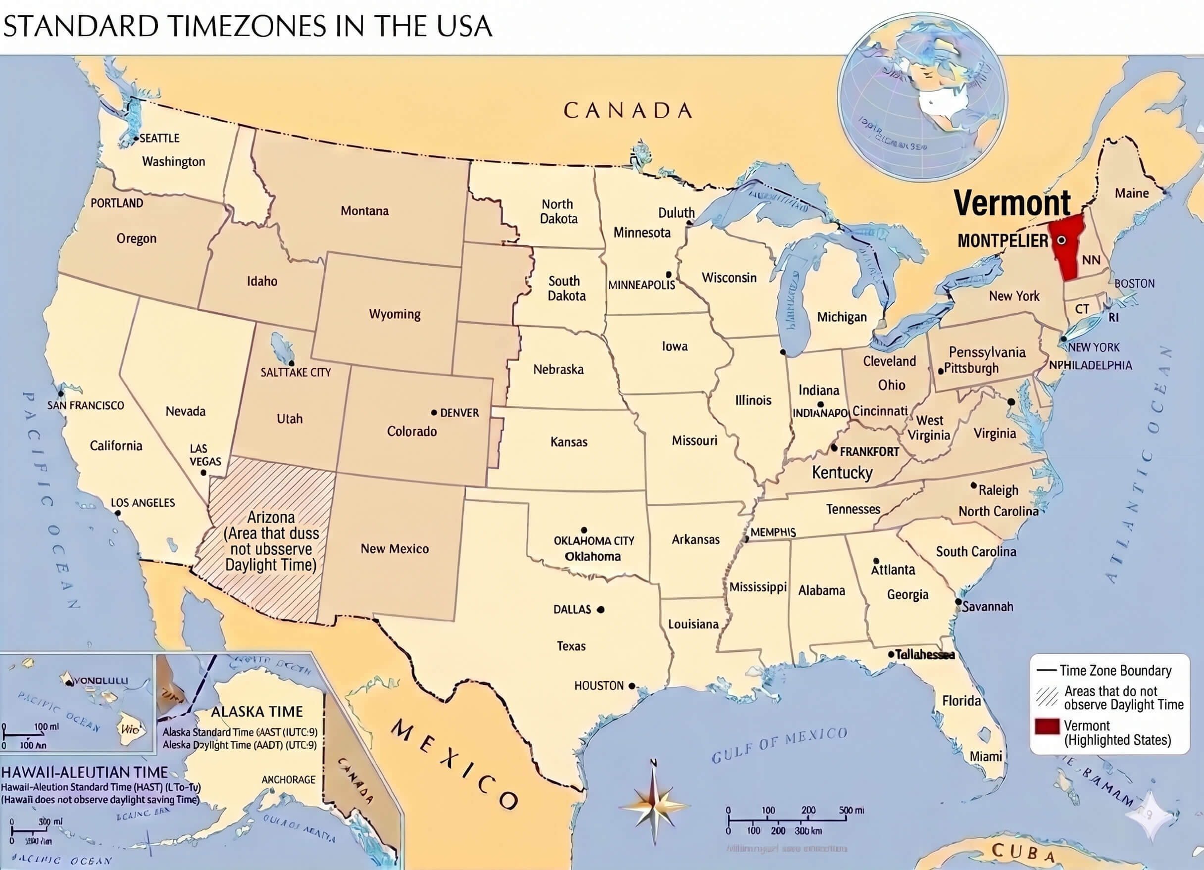Vermont time zone map