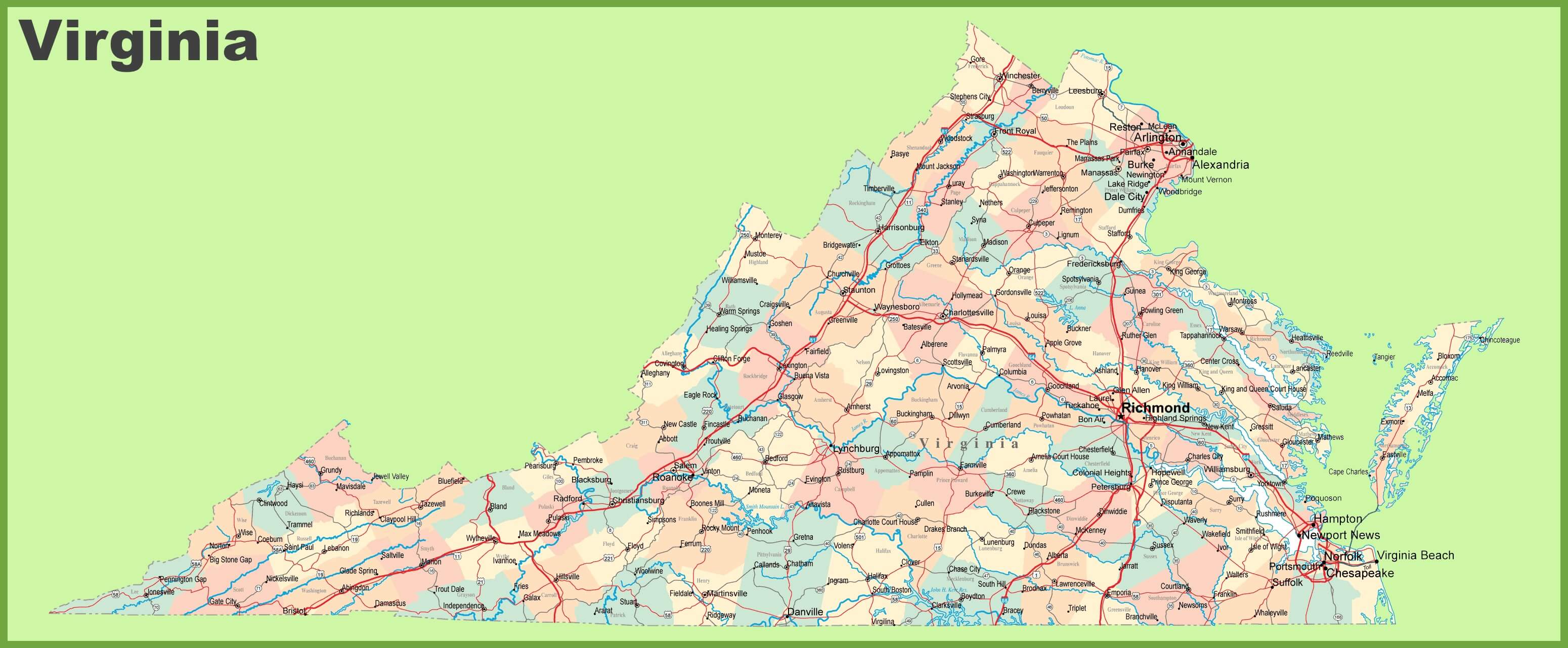 Virginia Cities Map 30 Road map of Virginia with cities