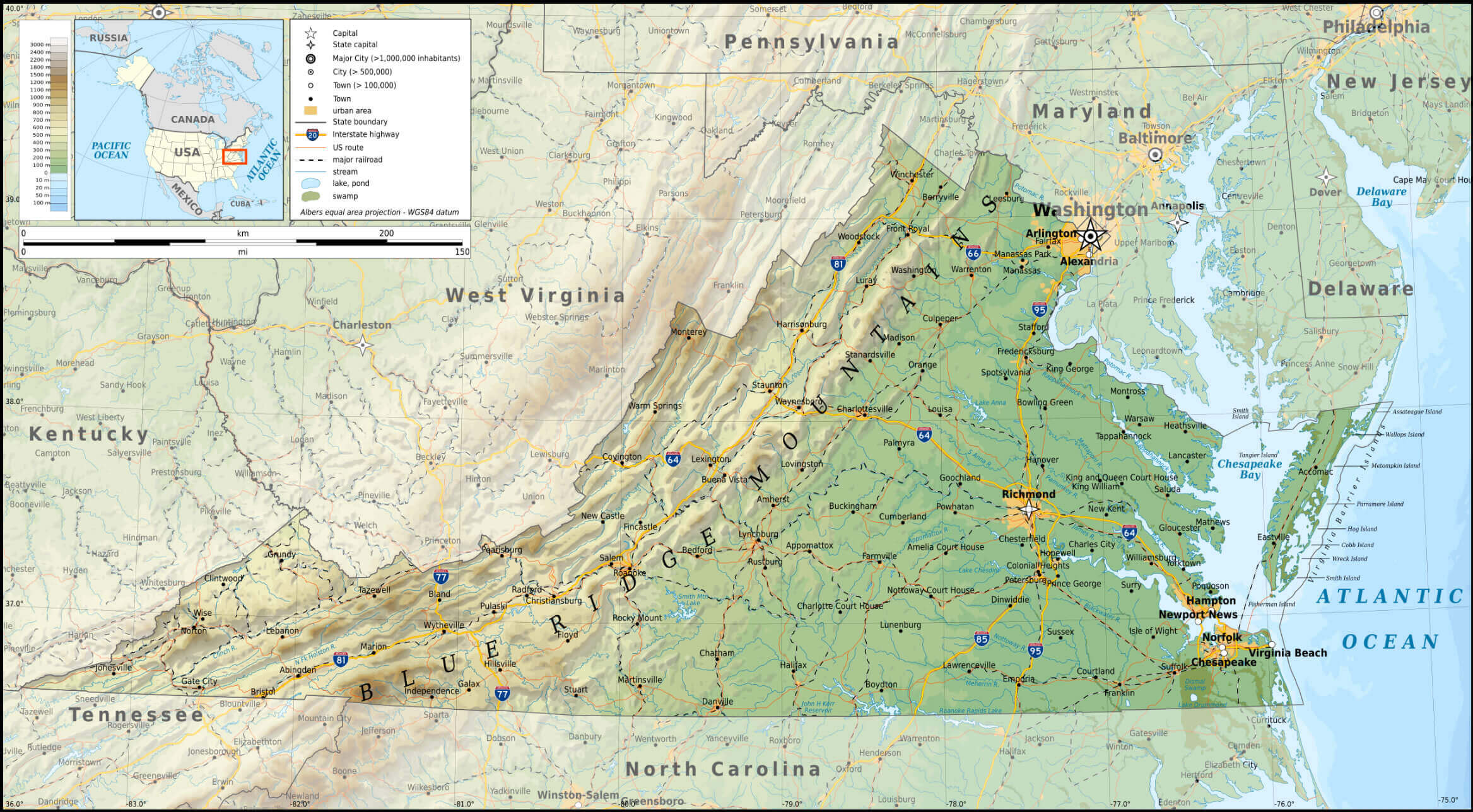Virginia cities map with state capital