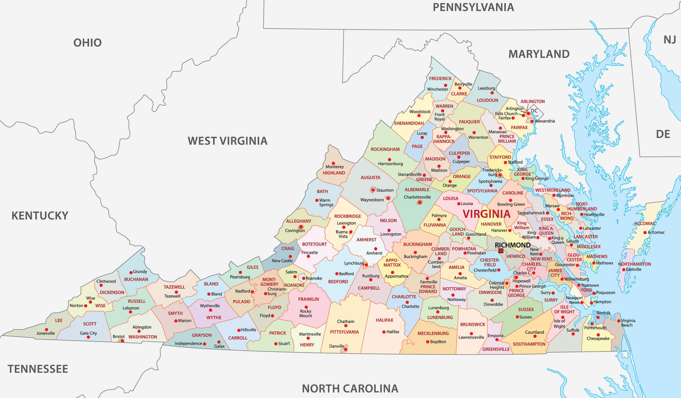 Virginia counties map