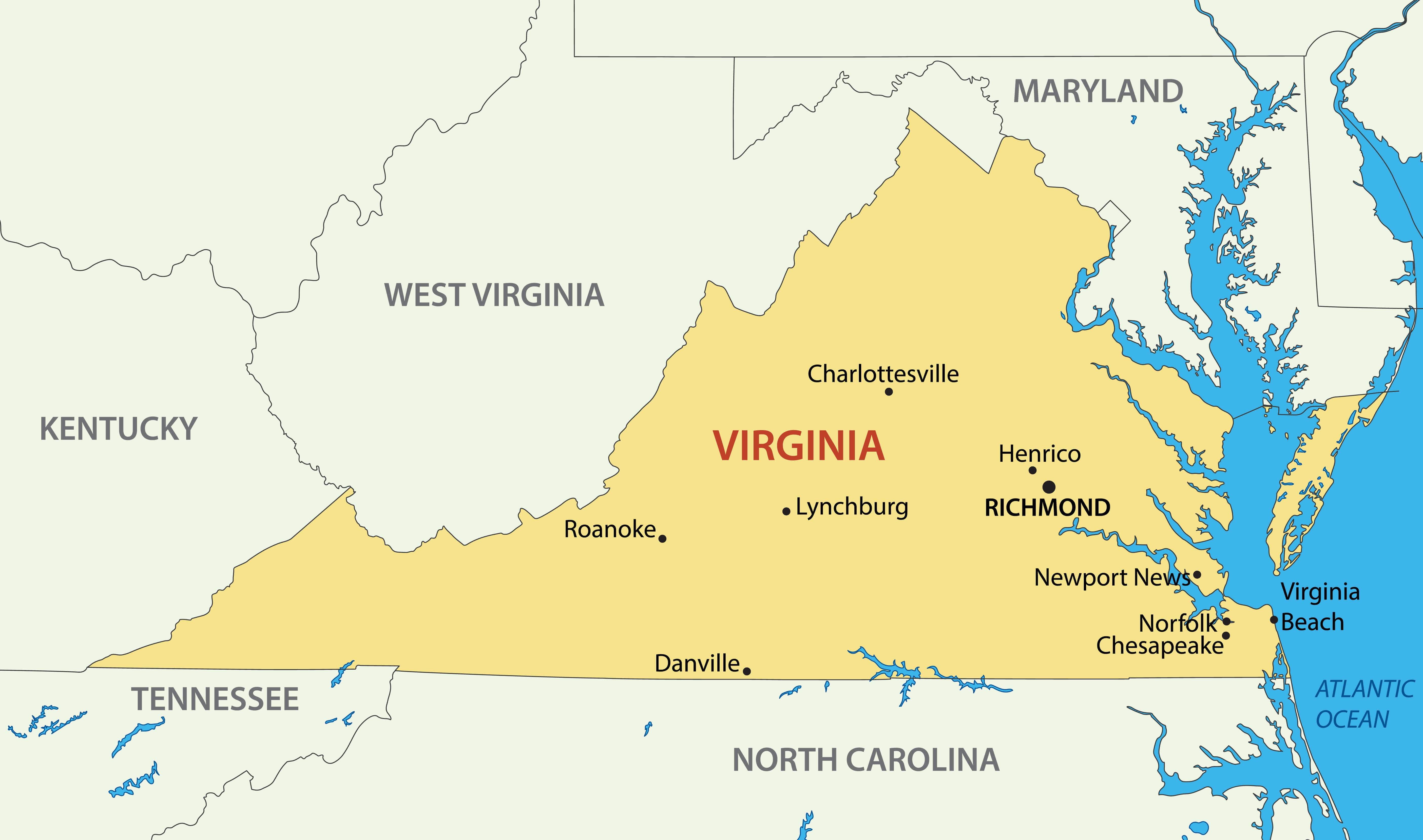 Virginia major cities map