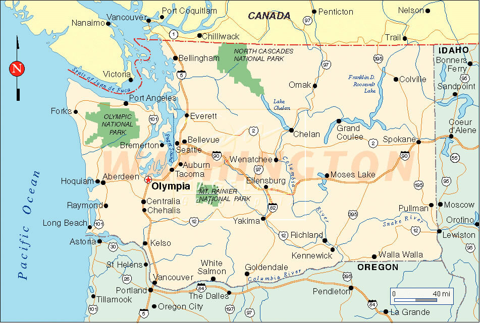 Washington Cities Map 32 Map of Washington with national parks and rivers