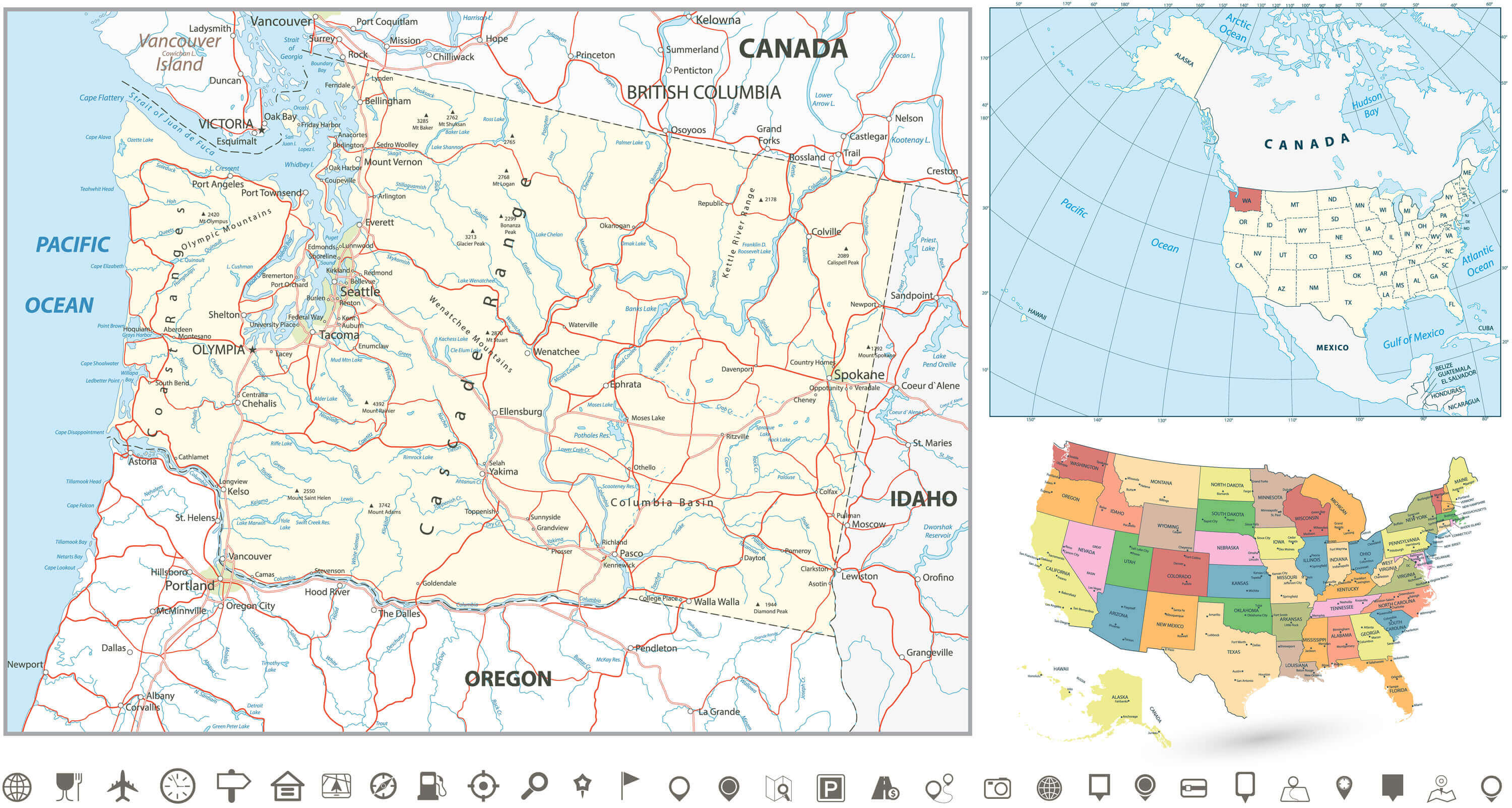 Washington cities map united states location