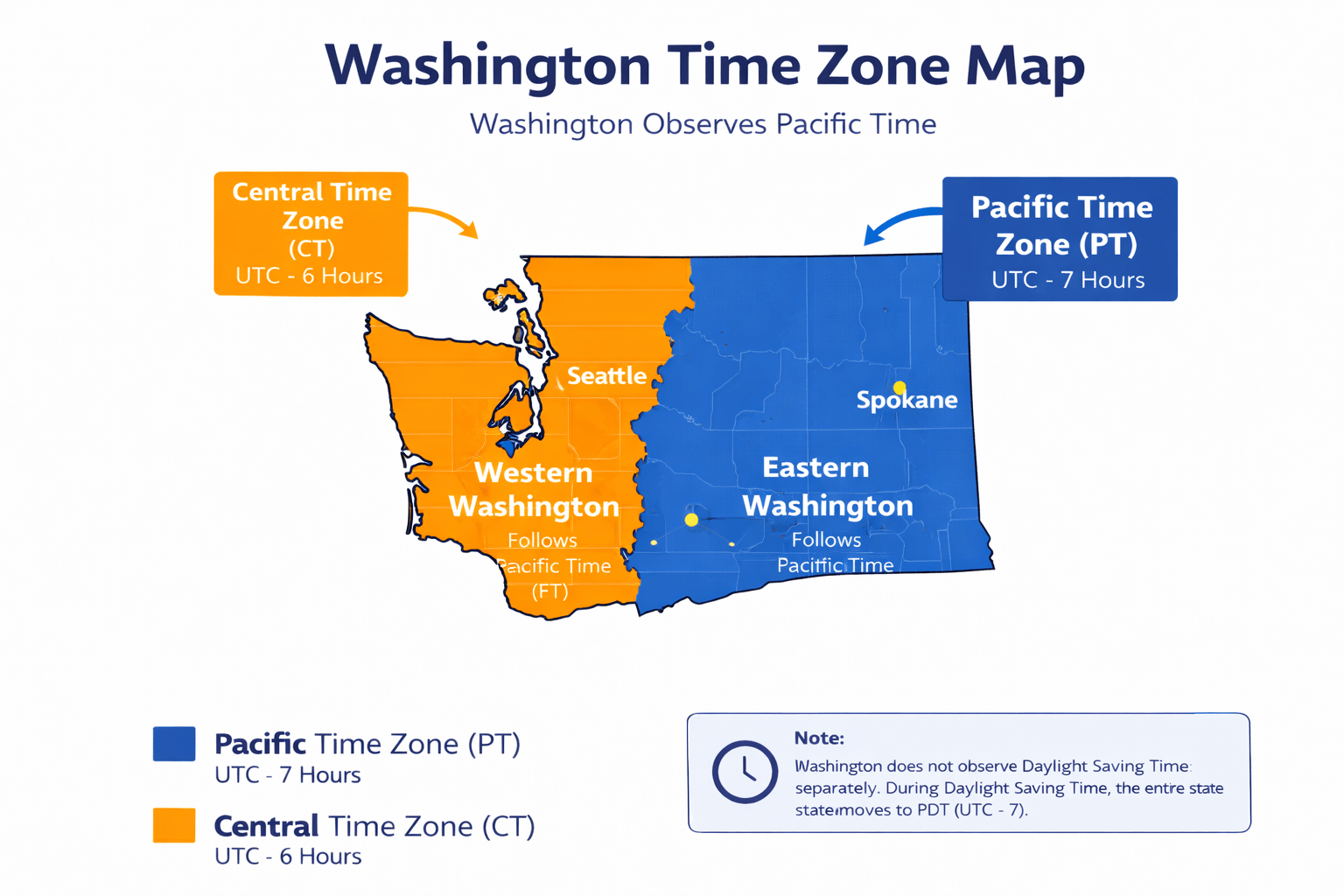 Washington time zone map infographic