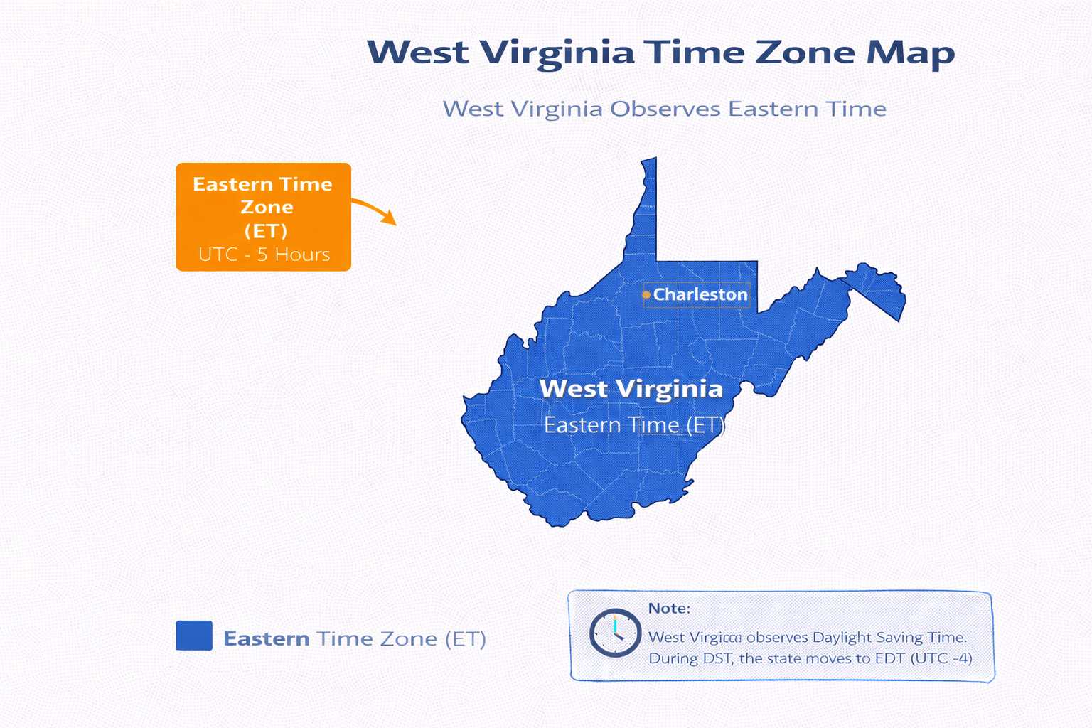 West Virginia time zone map infographic
