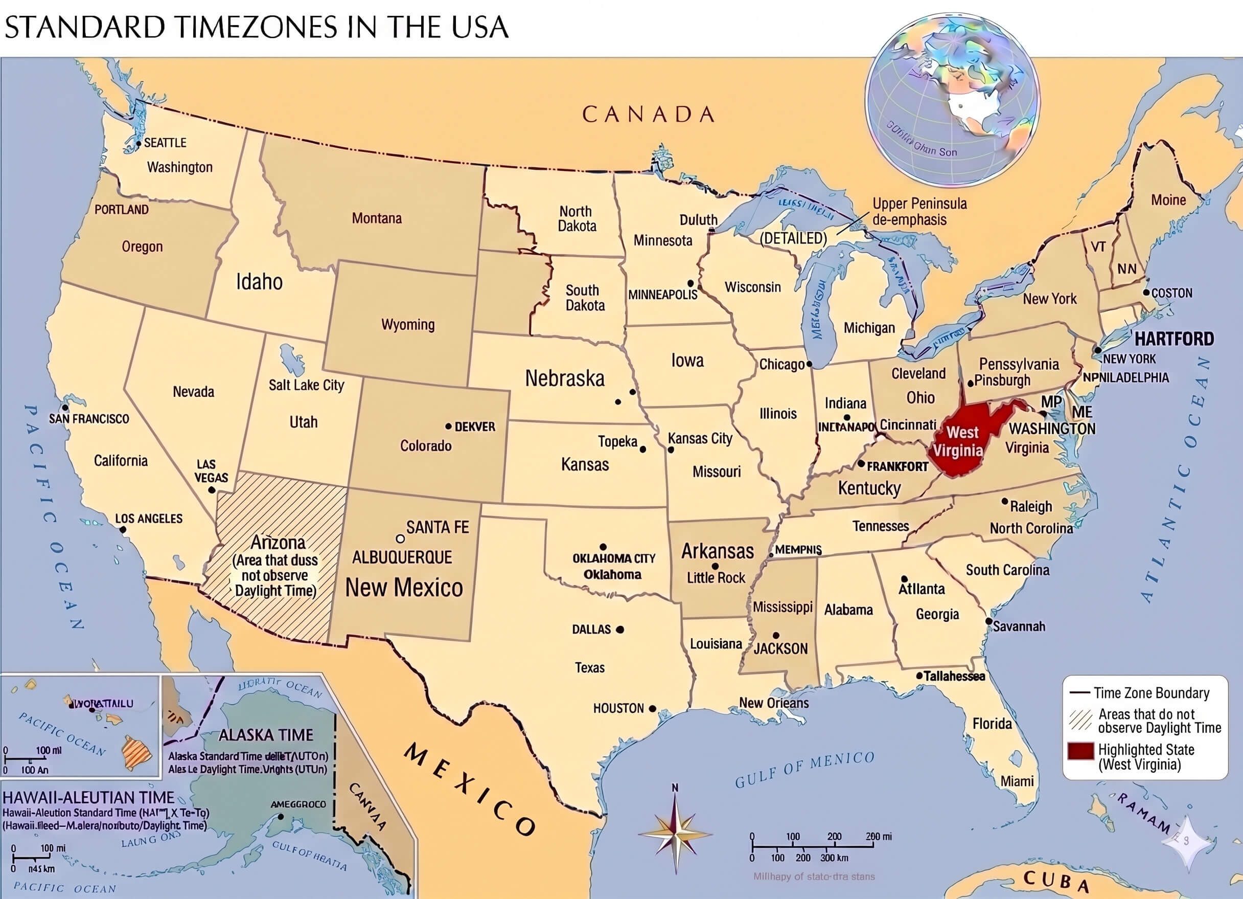 West Virginia time zone map