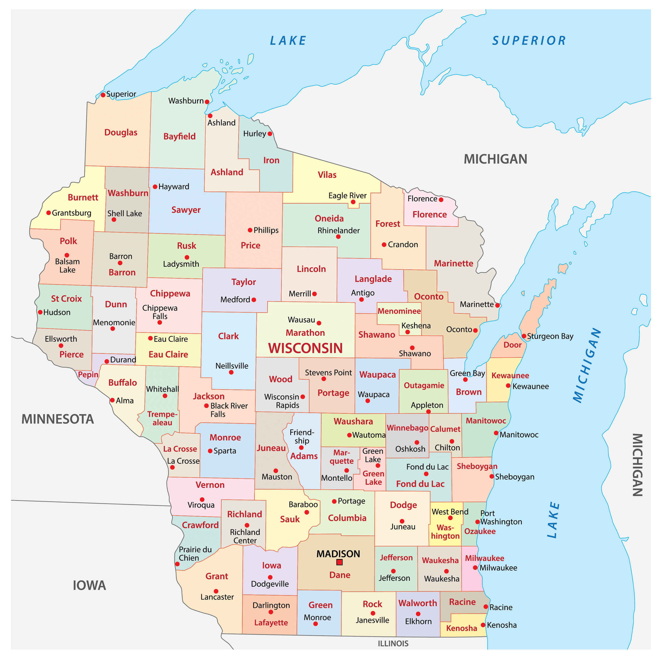 Wisconsin administrative map