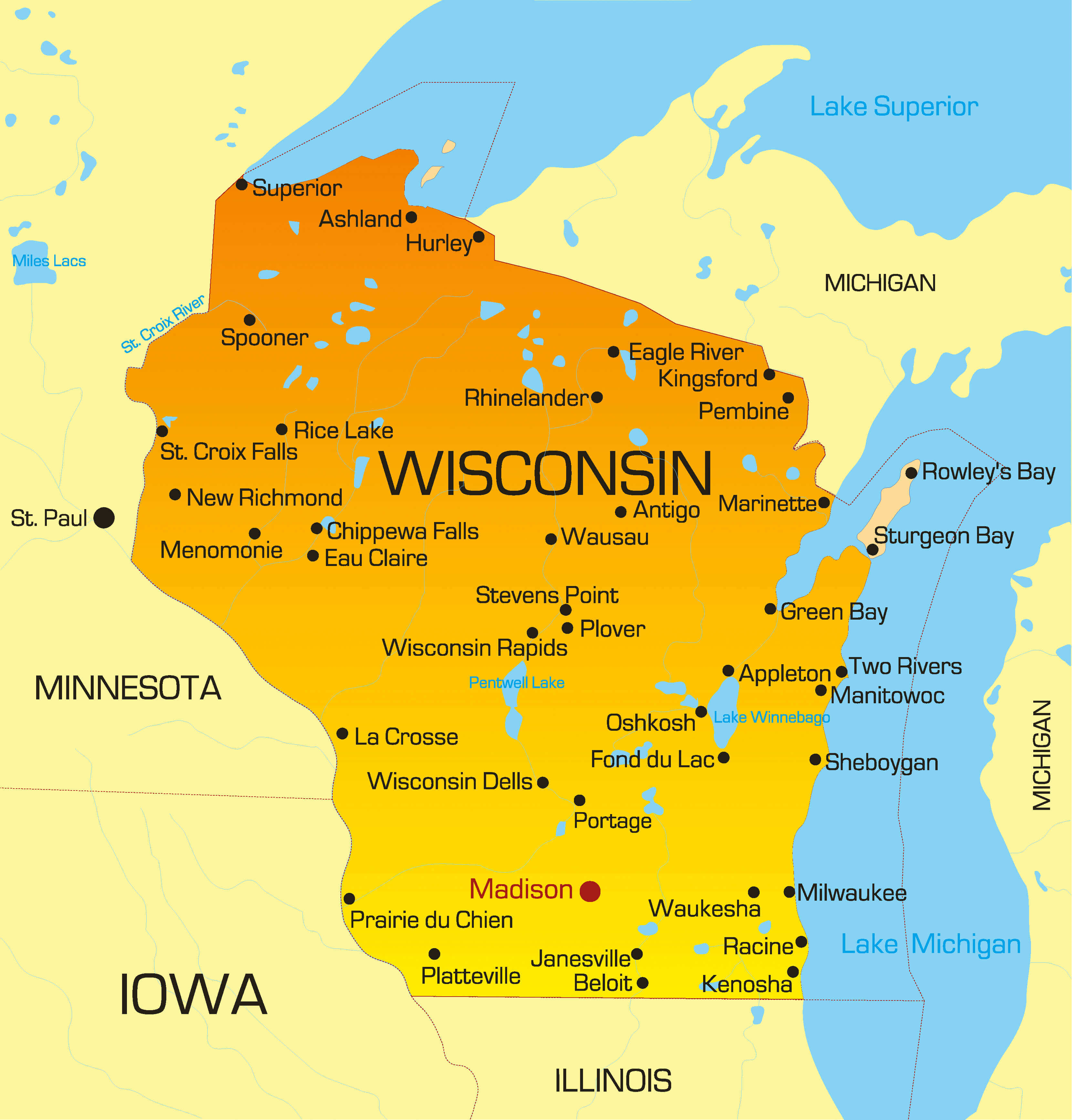 Wisconsin cities map
