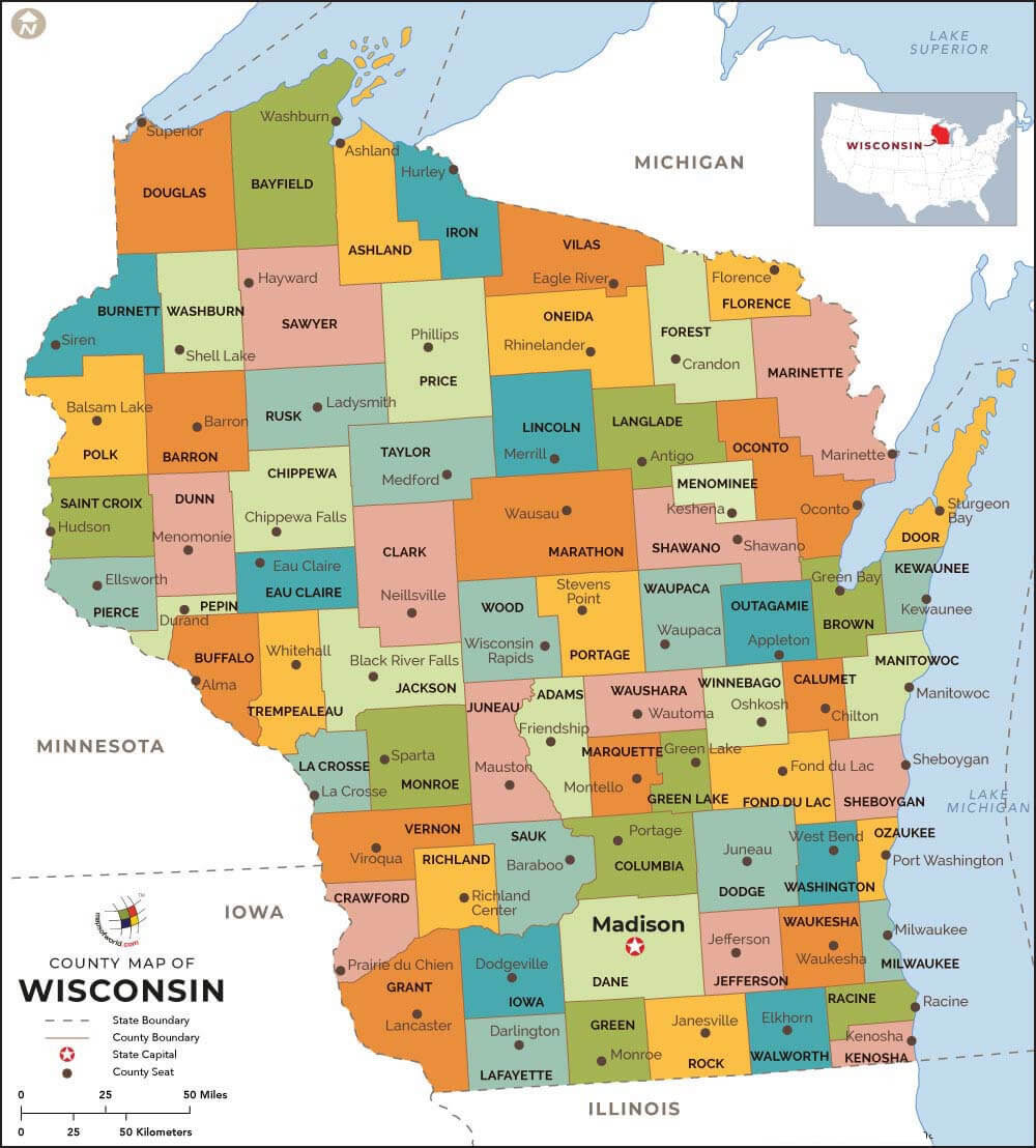 Wisconsin counties map