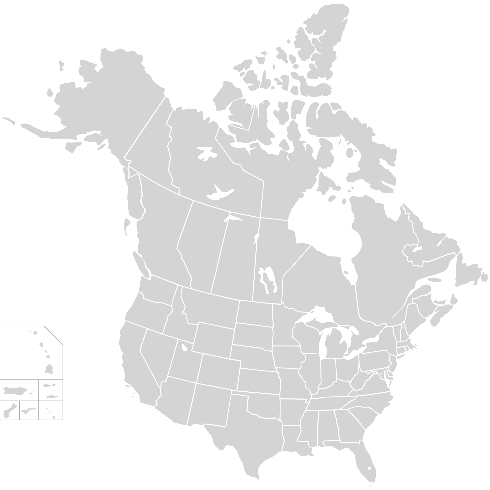 Blank map USA states and Canada