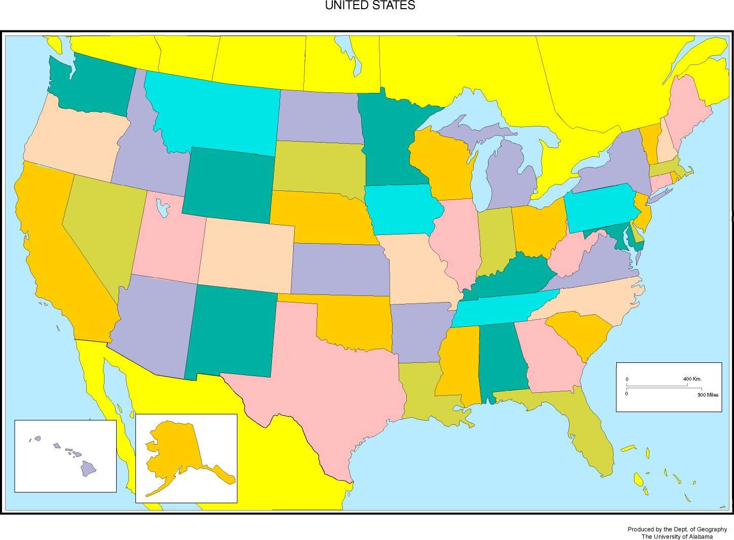 Colorful US blank map with states