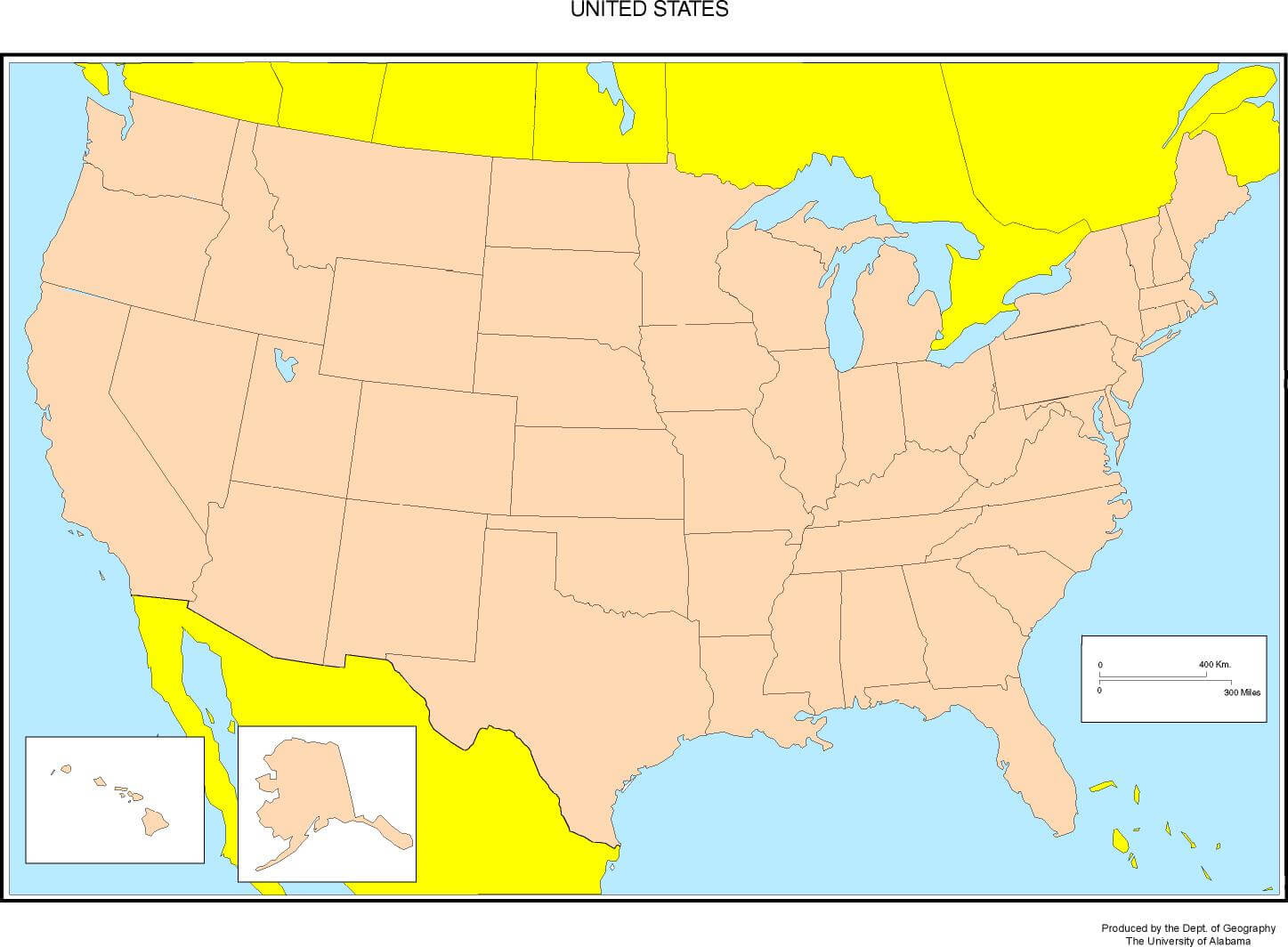 US blank map with Alaska and Hawaii