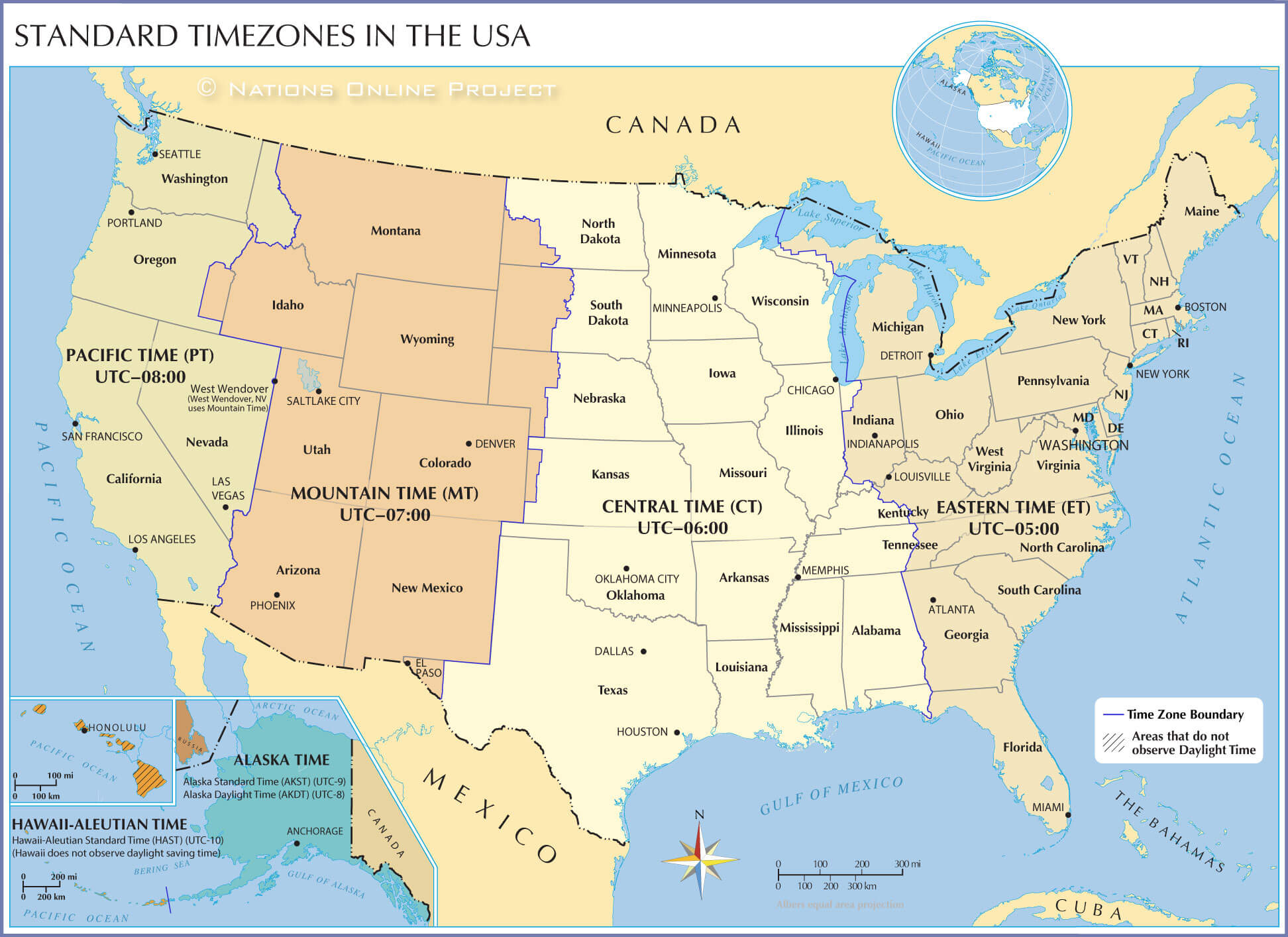 US States Capitals Map 39 US timezones and state capitals map