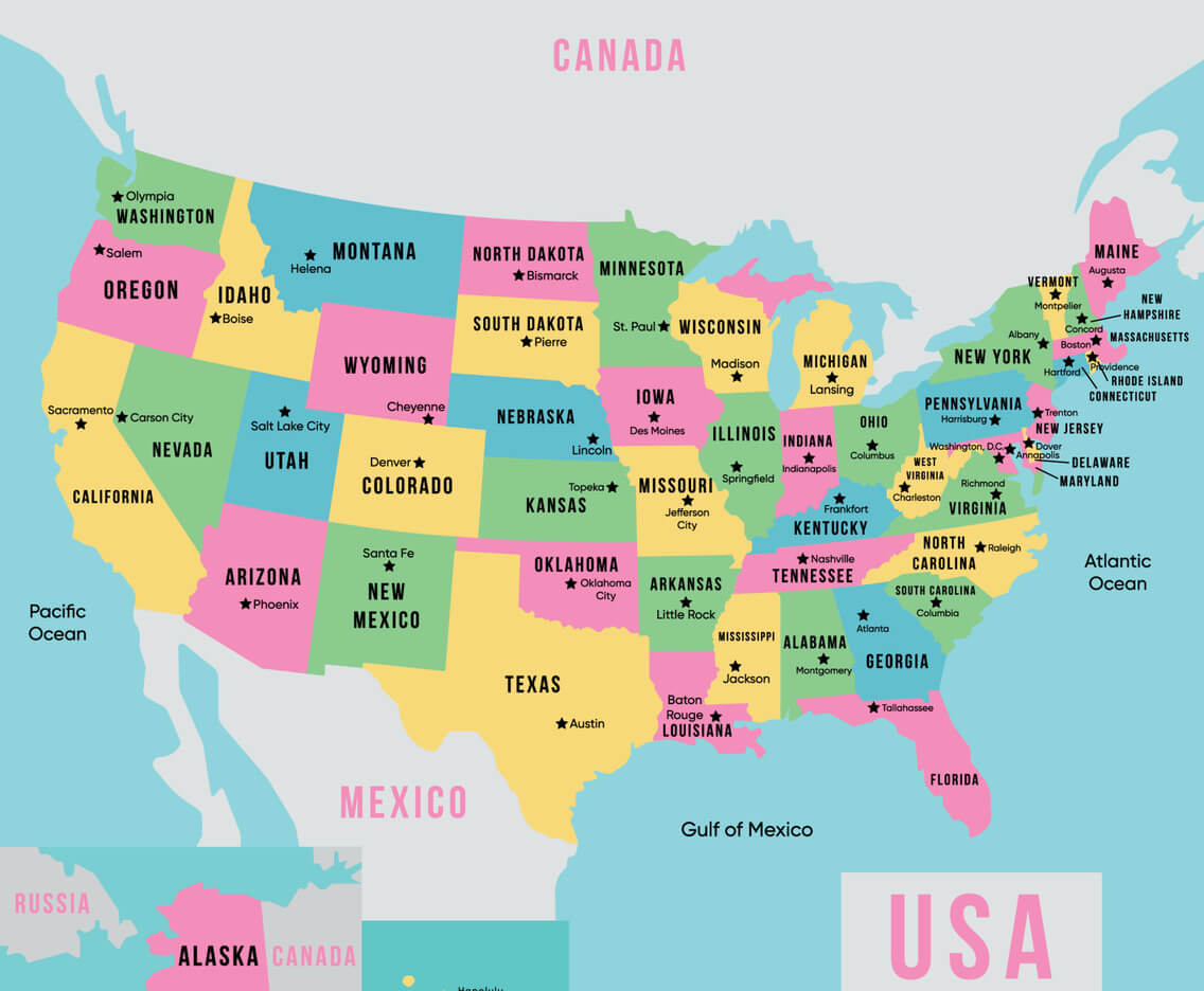 US States Capitals Map 21 USA states capitals map