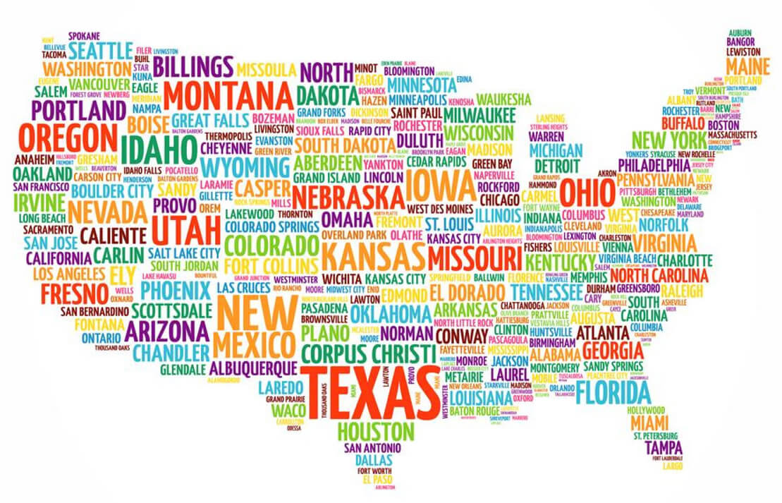 United States cities capitals map with states