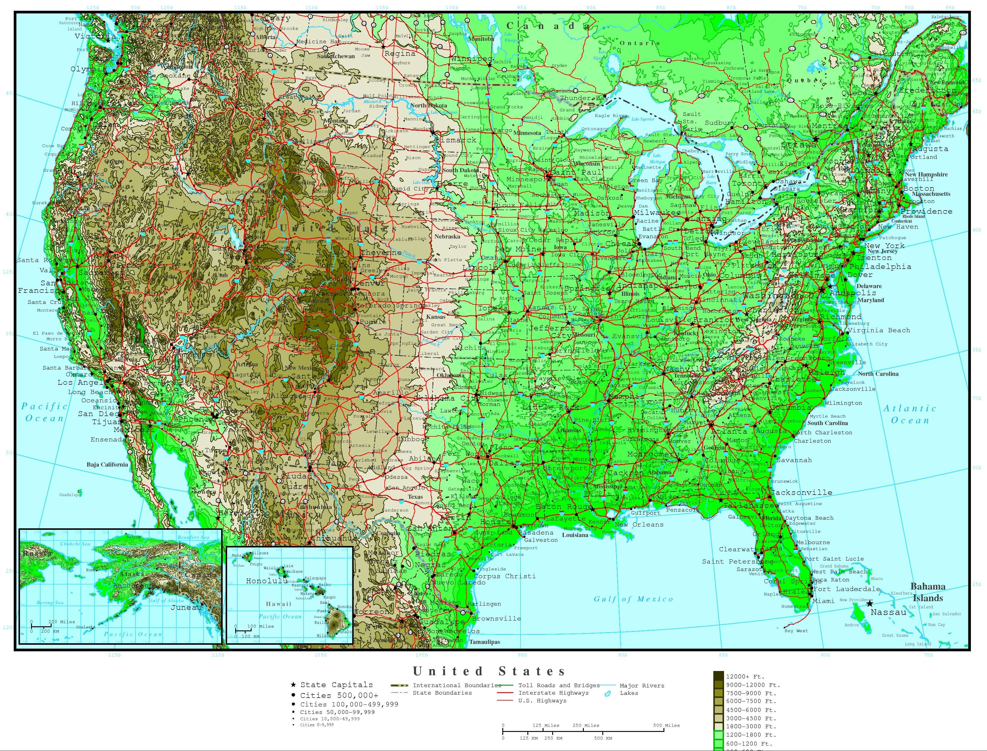 US cities elevation map
