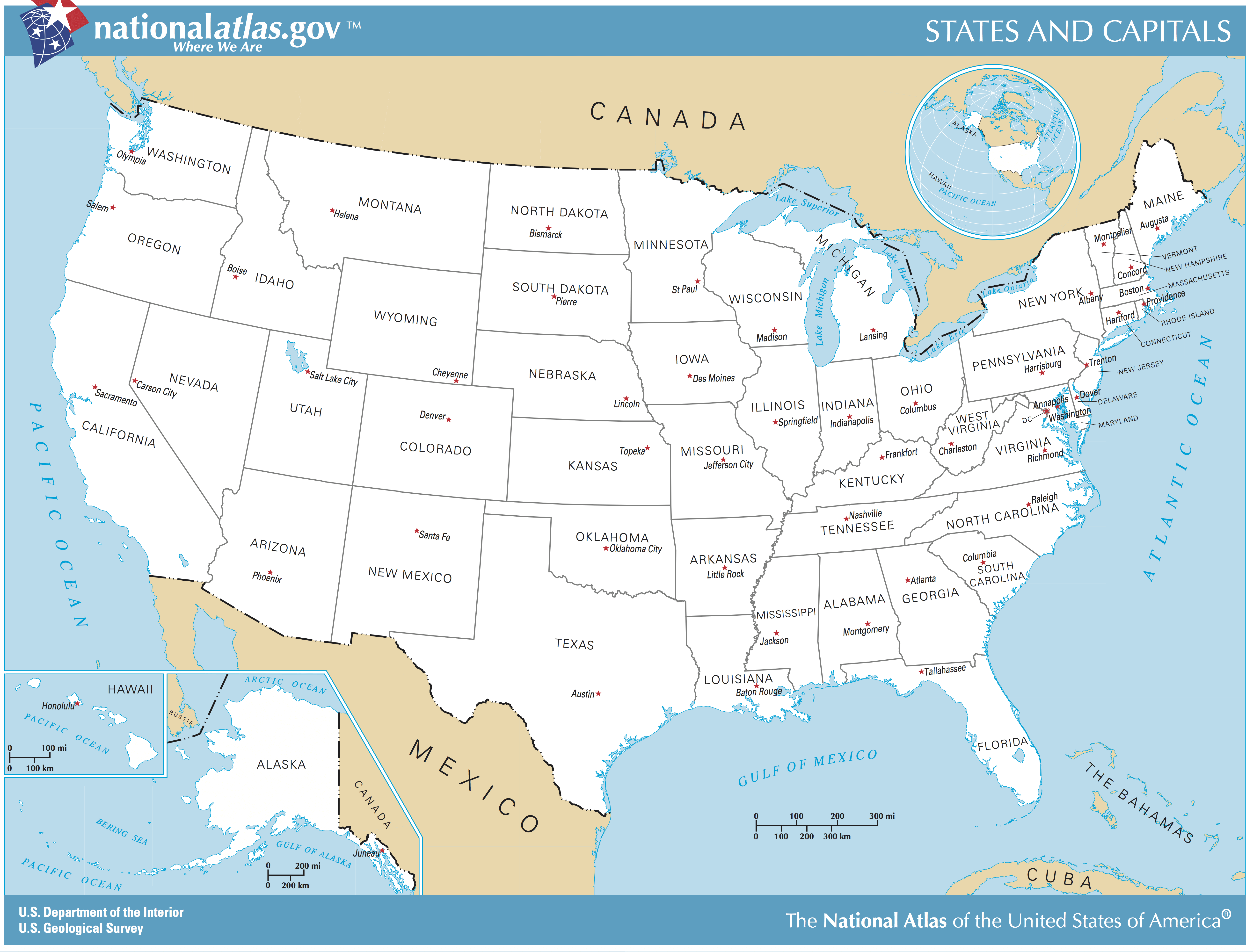 US states capitals map