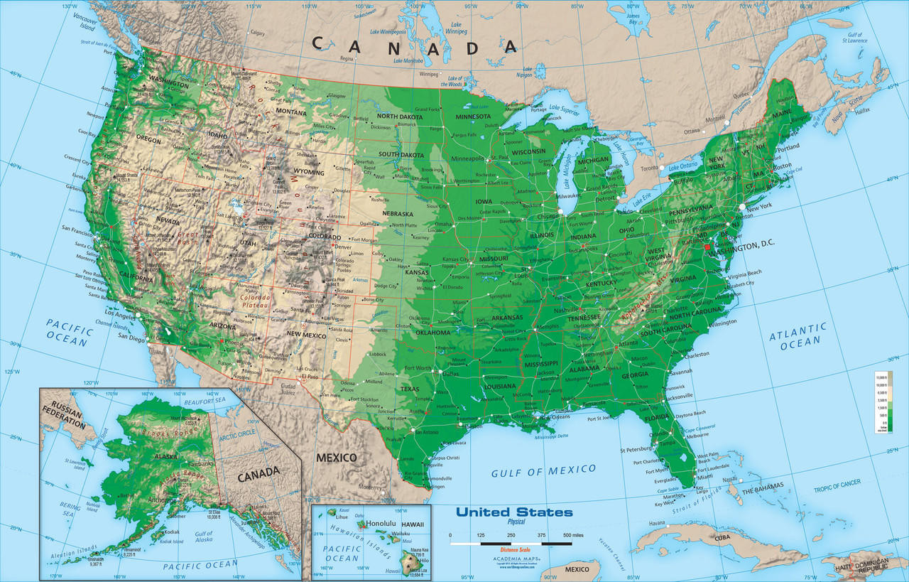 Physical maps of the USA