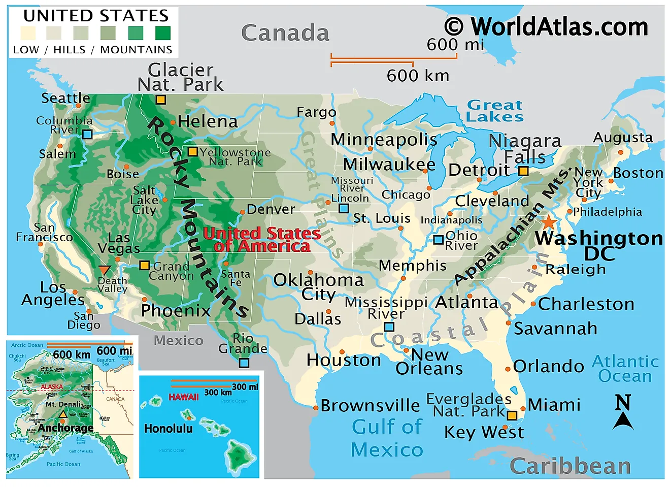 Physical US map