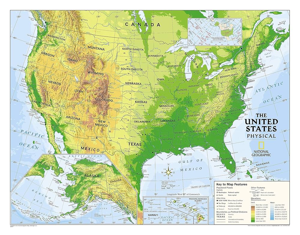 The US physical national geography map