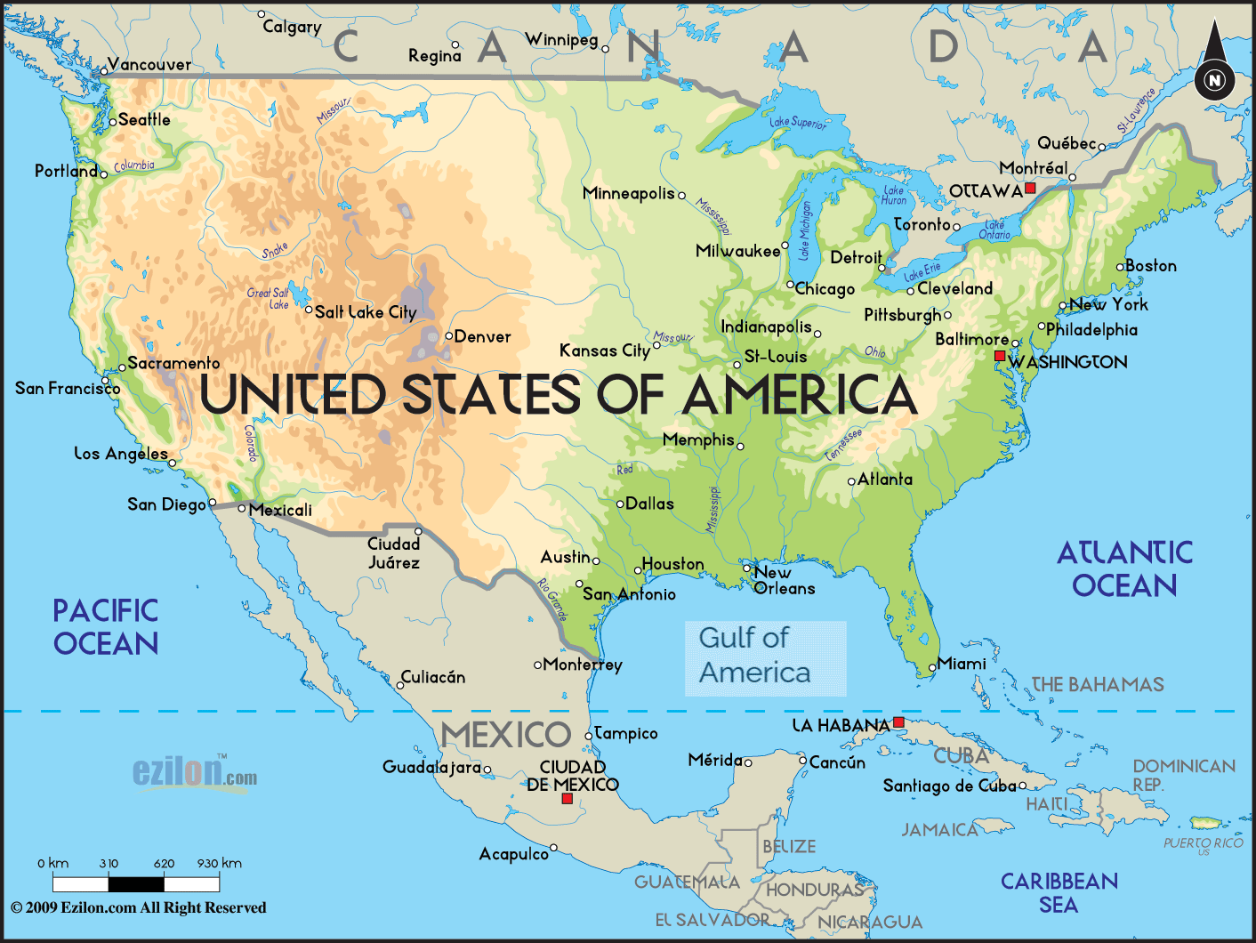 United States of America physical map