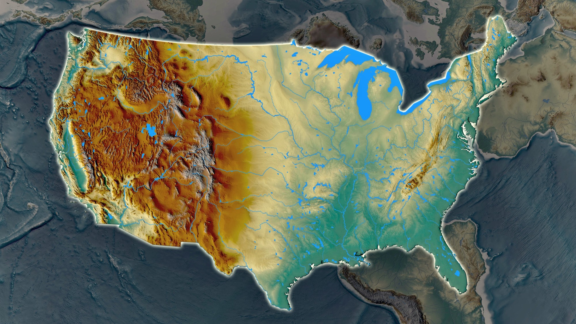 US map physical topography map