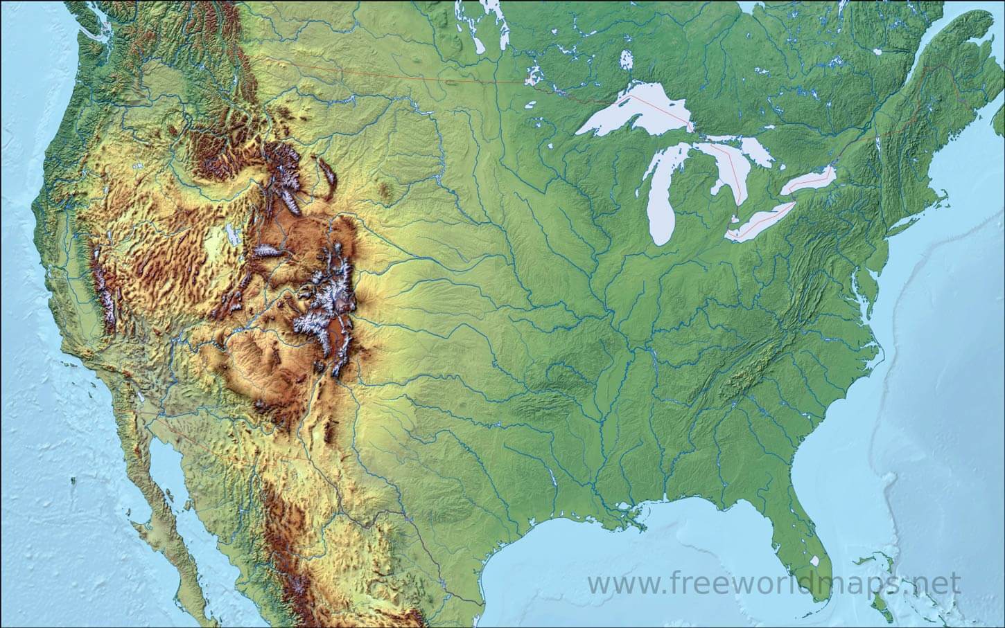 US topography and physical map