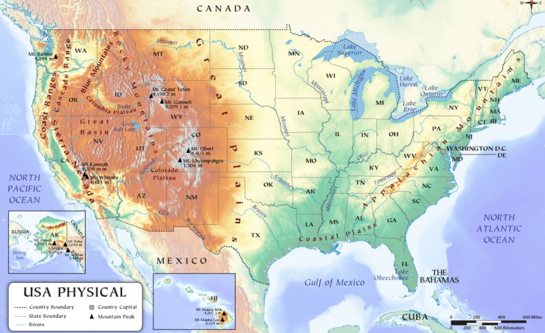 USA physical map