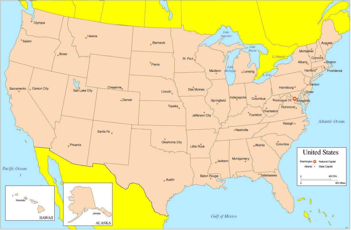 political map of the US with states