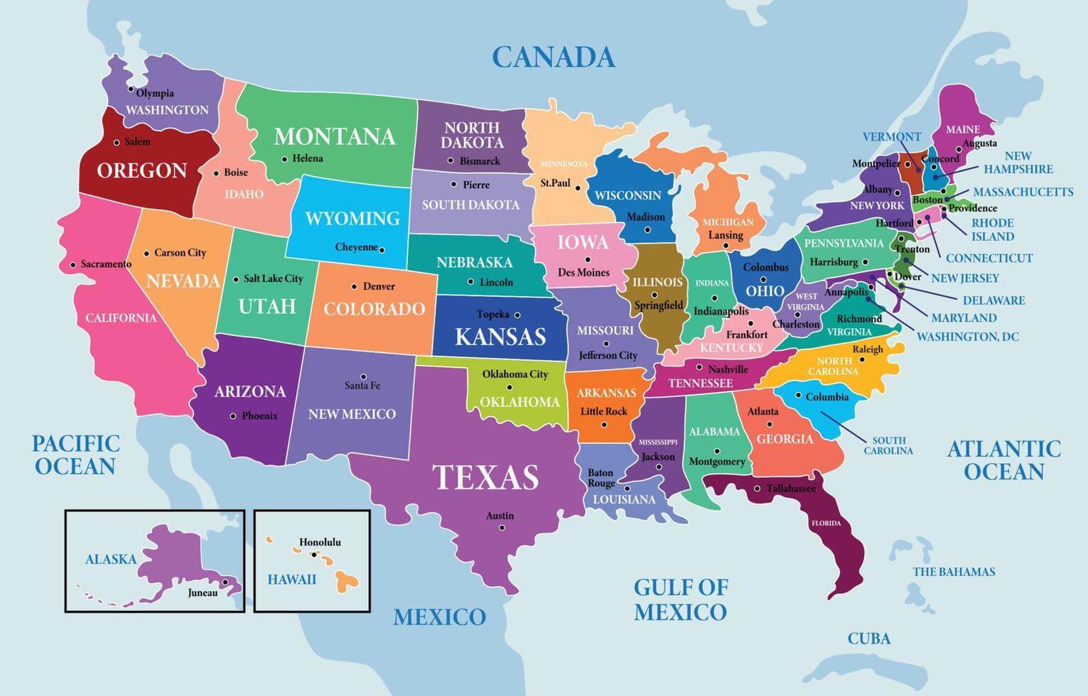 the US political map by states