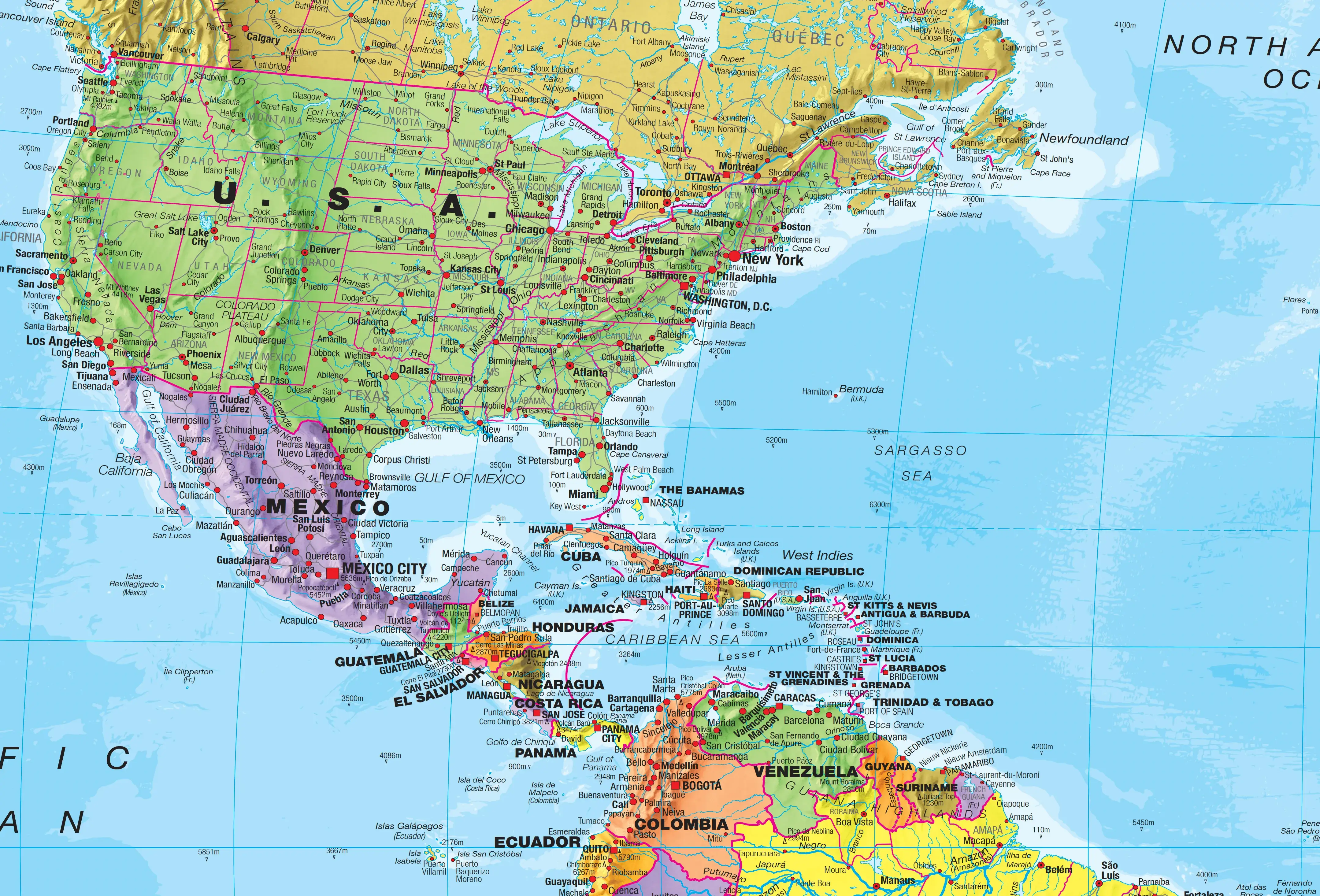 US and North America political map