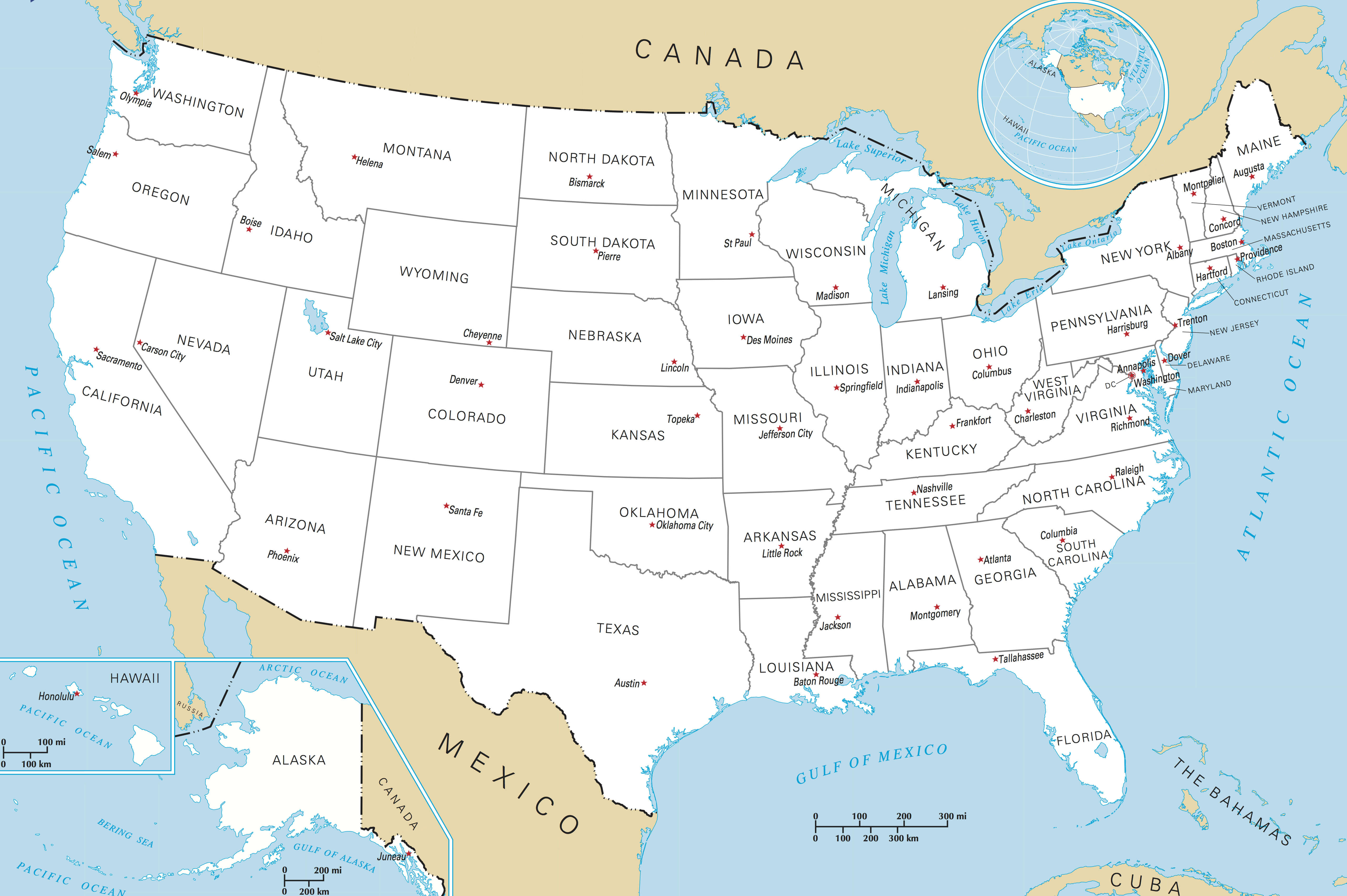 US political map states and capitals