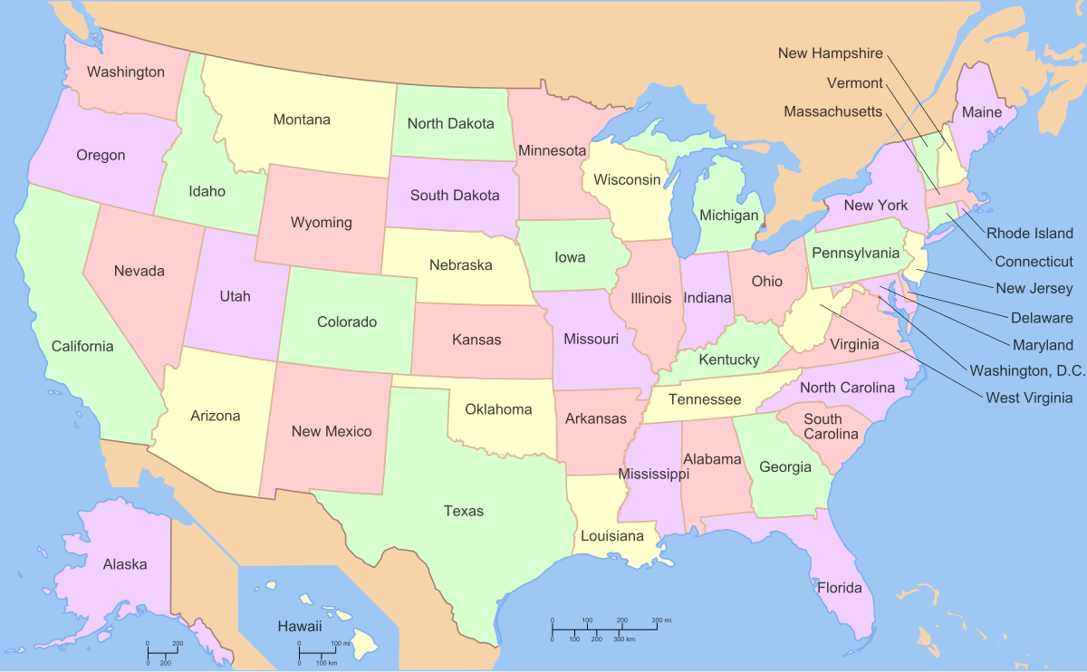 USA political map by states